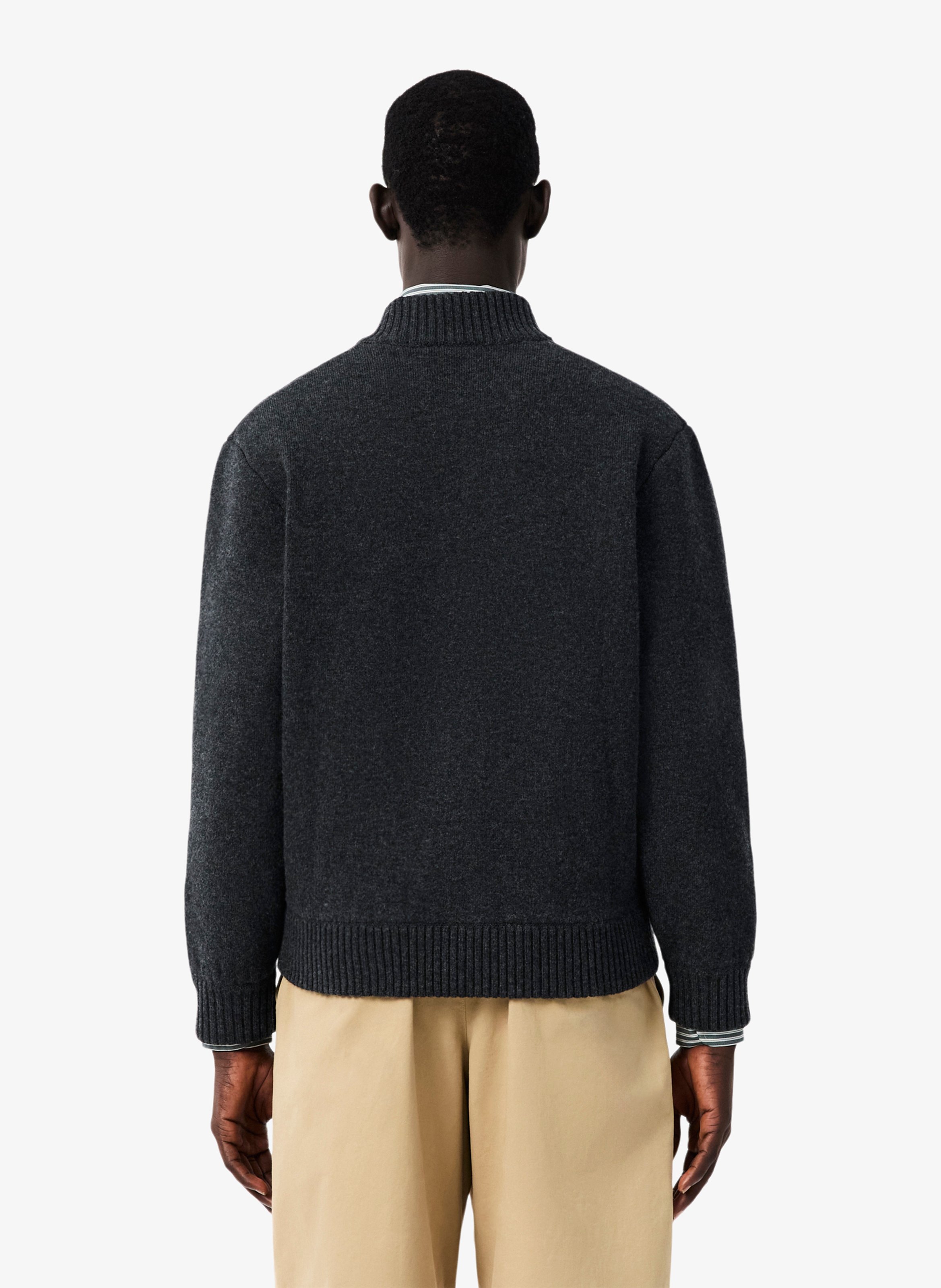 Gerade geschnittene Wollmix-Strickjacke mit Rundhalskragen LACOSTE Braun