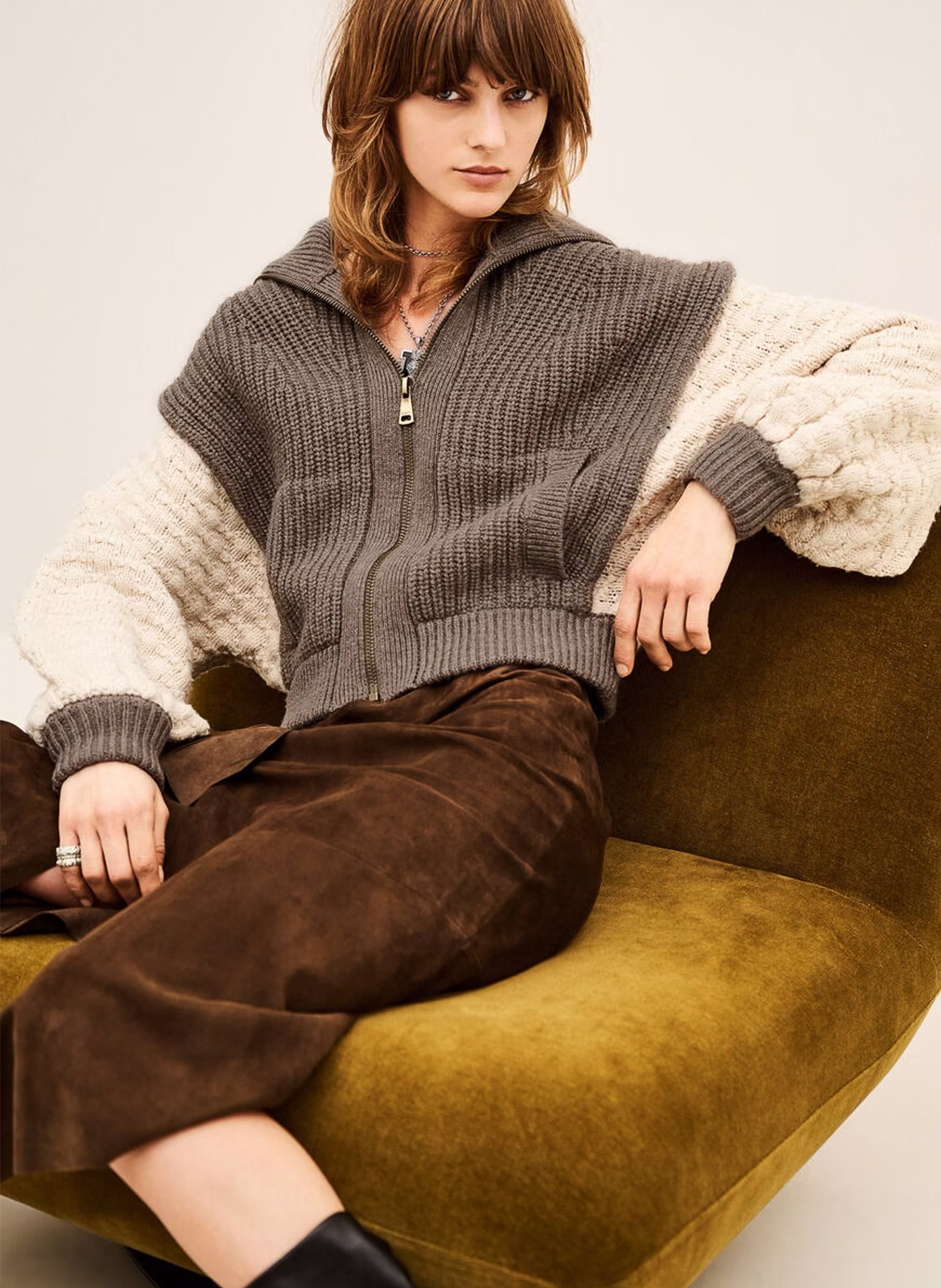 Cardigan mit Truckerkagen aus Wollmischung BA&SH Beige