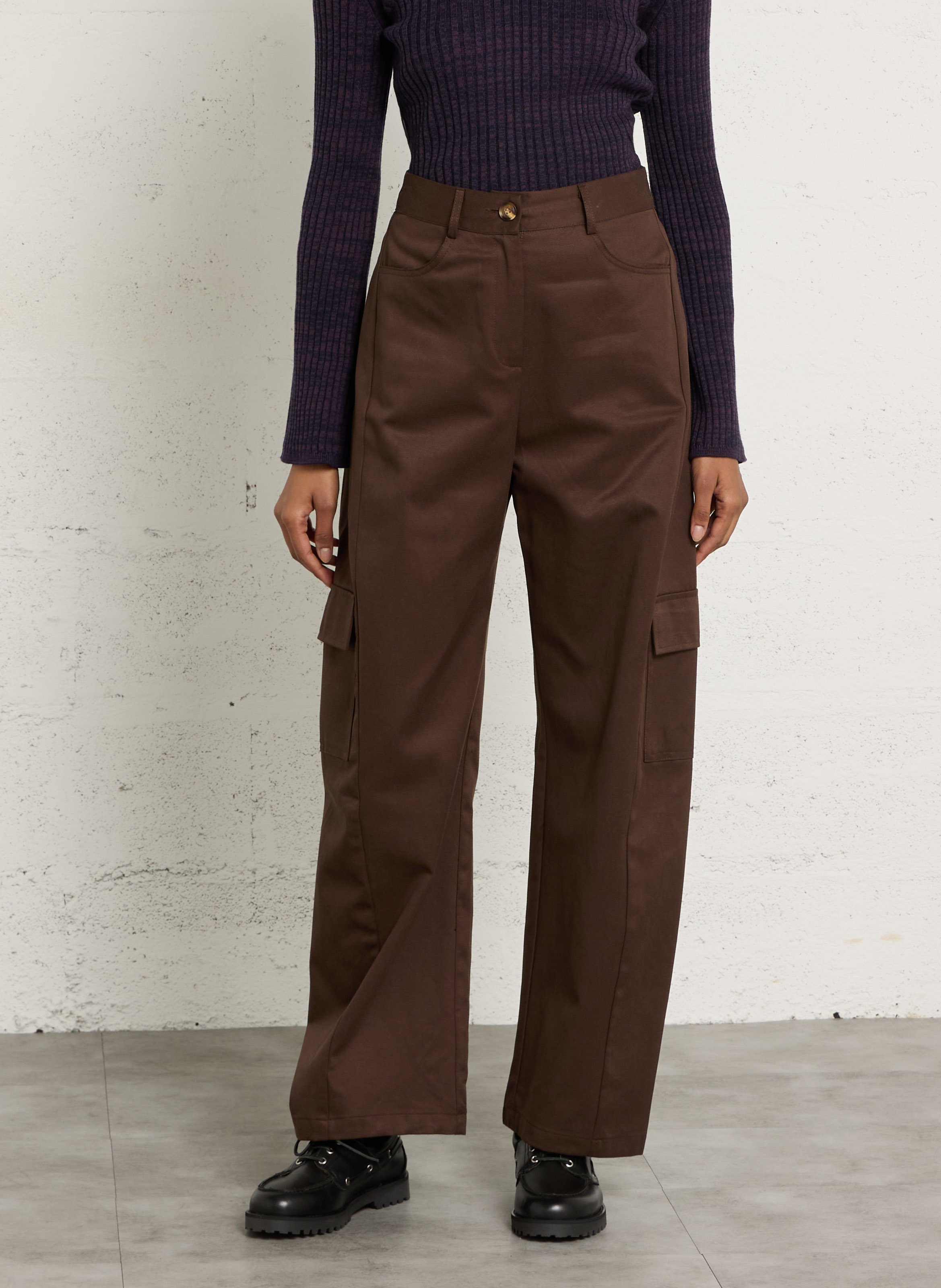 Pantalon barrel en coton mélangé LA PETITE ETOILE Marron
