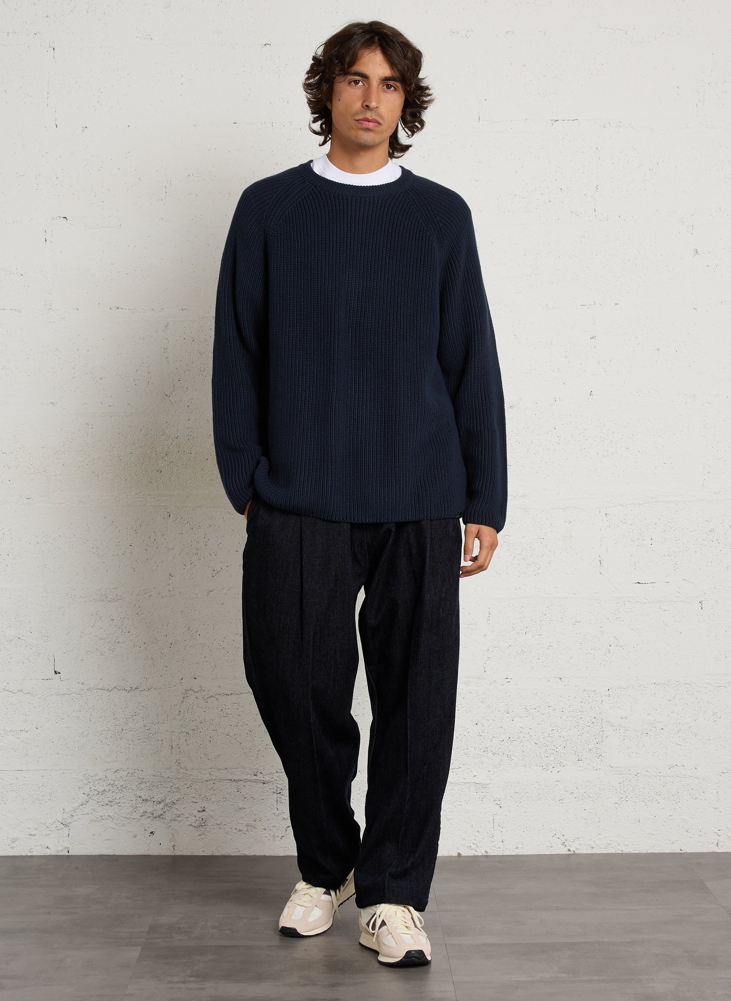 Pull droit en maille de coton  SOLID Bleu