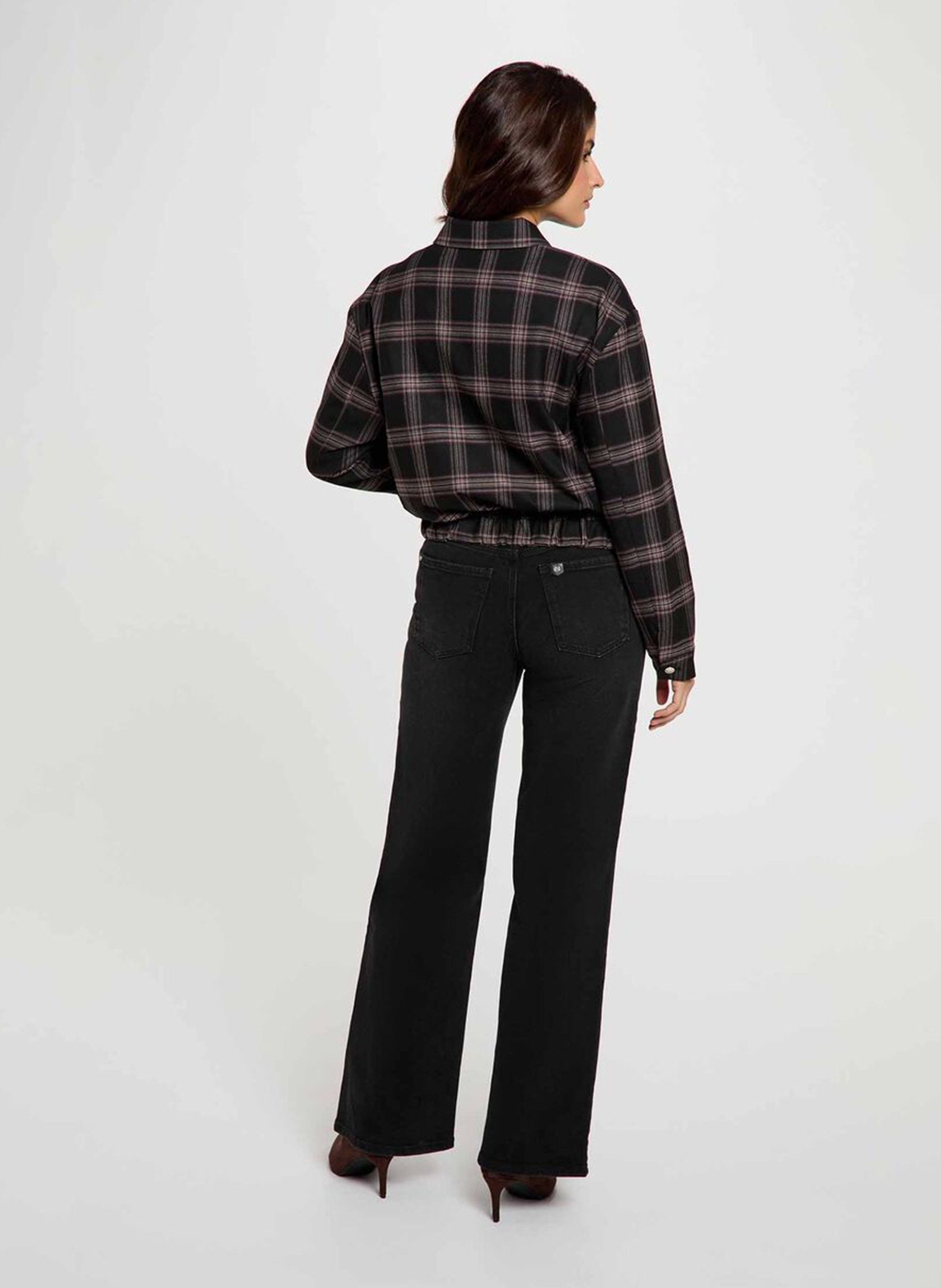 Blouson col classique à carreaux MORGAN Noir