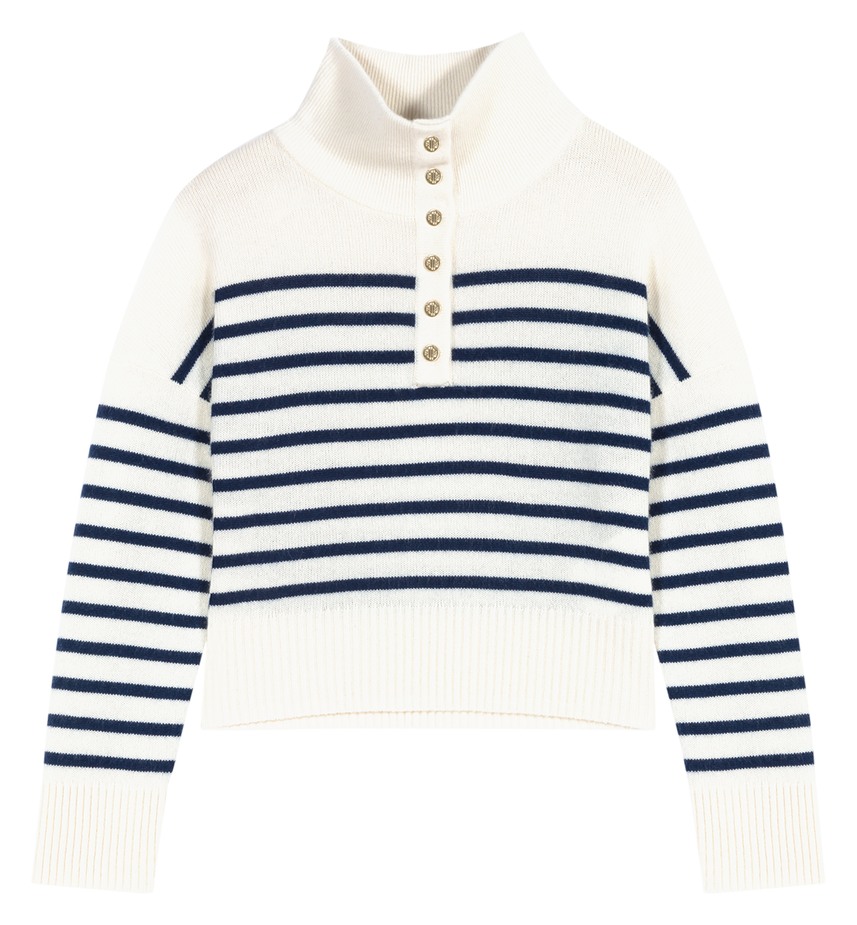 Gestreepte trui van kasjmier met opstaande kraag BlauwMAJE