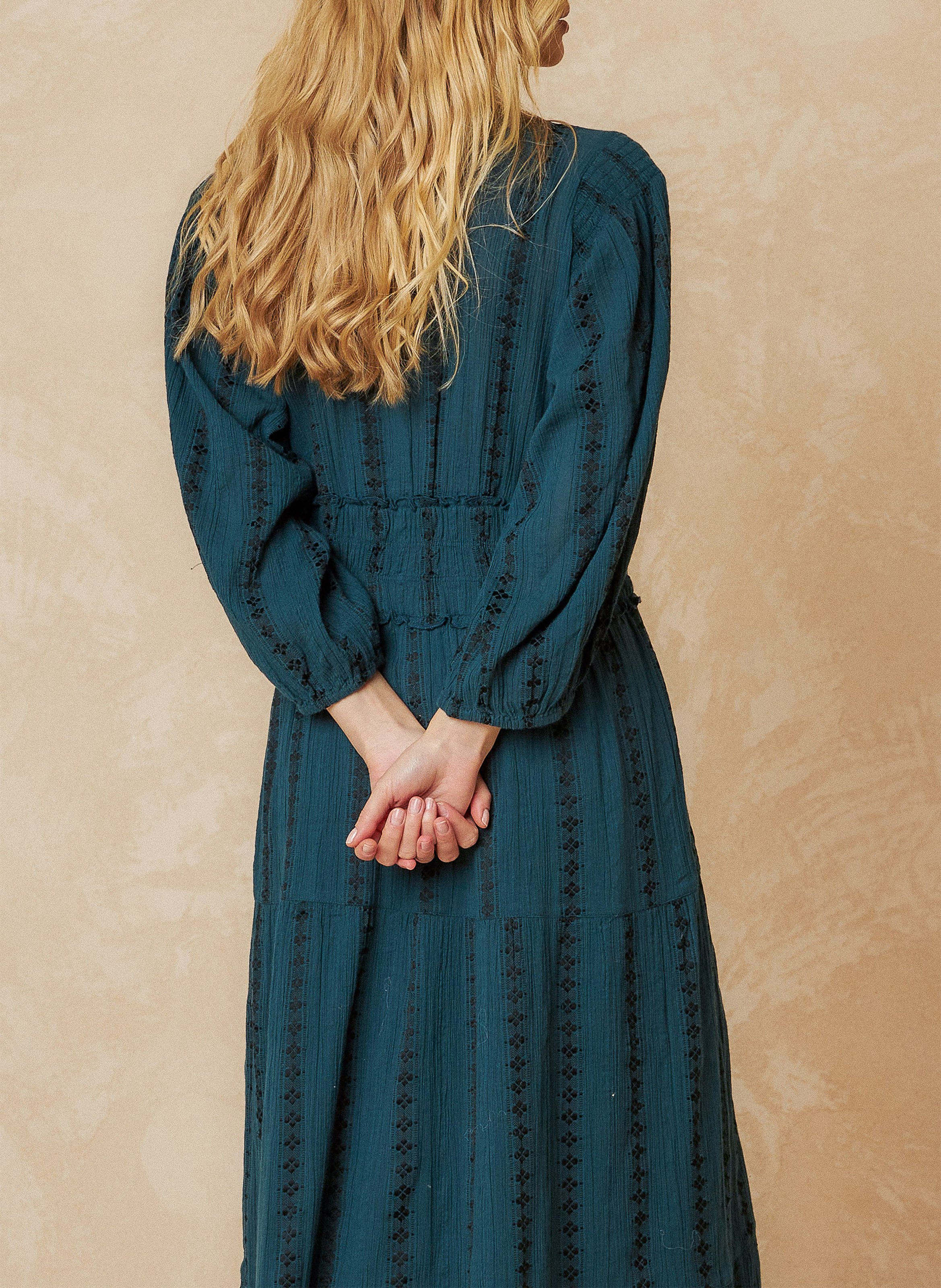 Long V-neck jacquard dress in blended cotton INDI &amp; COLD Blue