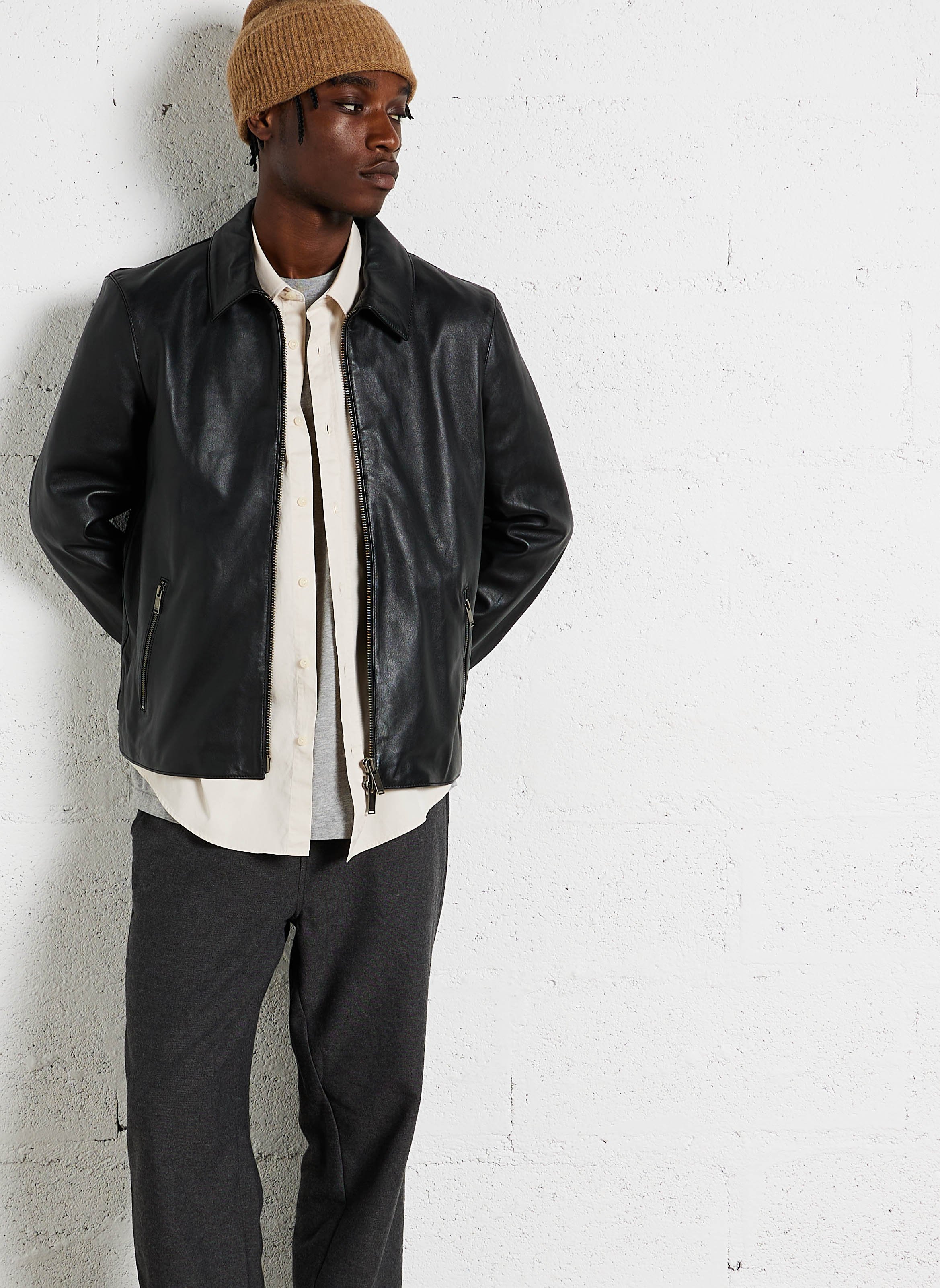 Blouson court en cuir d'agneau CHEVIGNON Noir