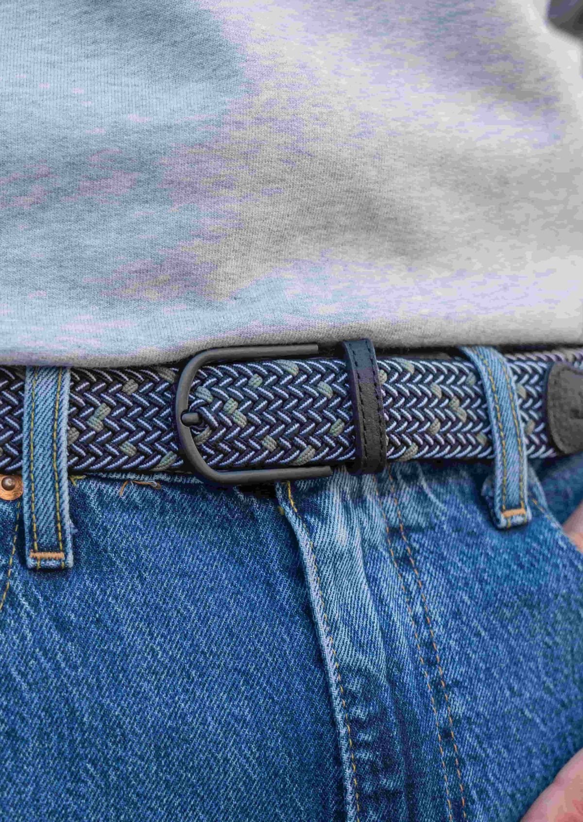 Multicolored braided elastic belt BILLYBELT Blue