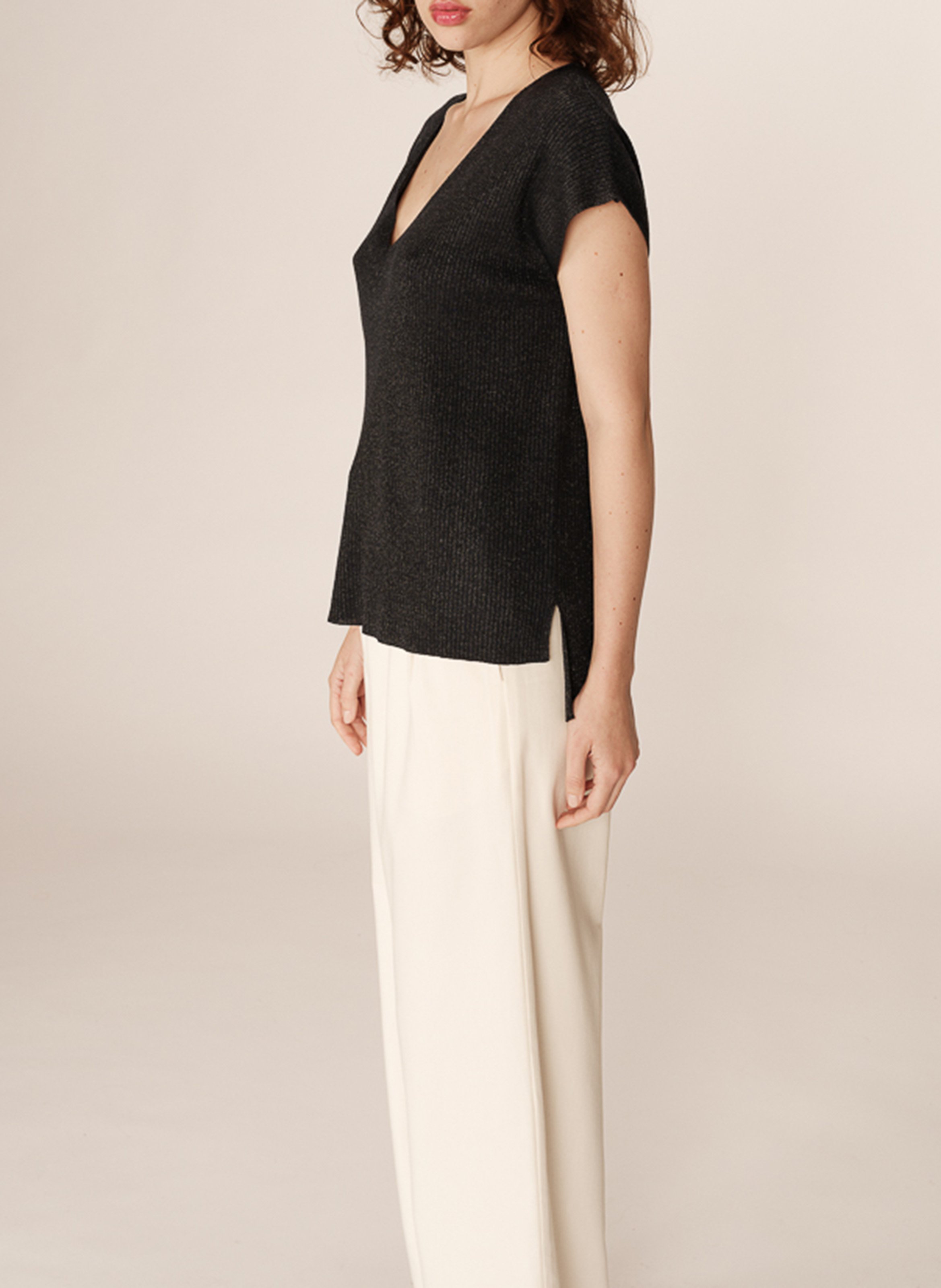 Short-sleeved sweater with V-neck GRACE ET MILA Blue