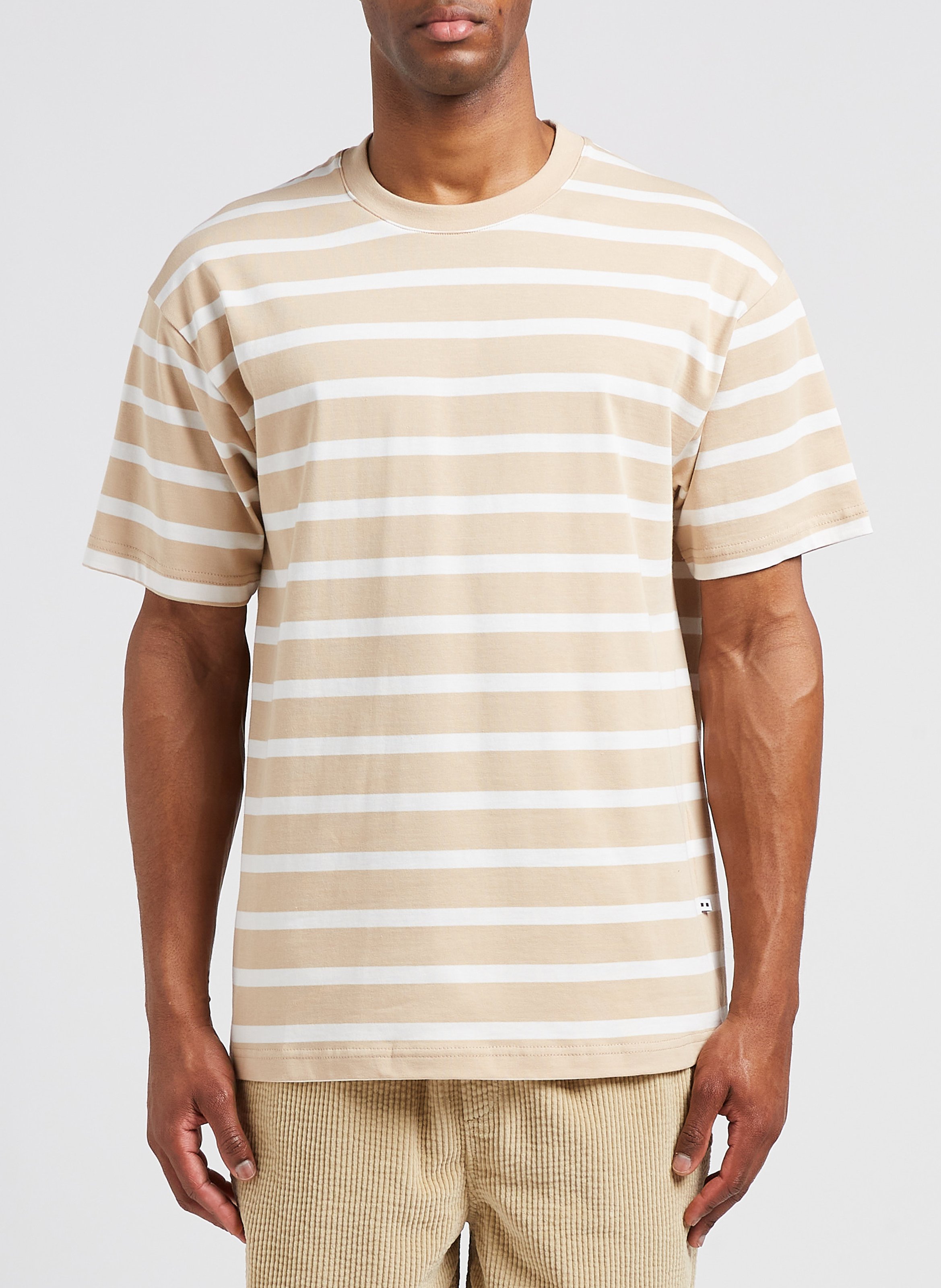 Regular-fit striped organic cotton T-shirt with round neck MINIMUM Beige