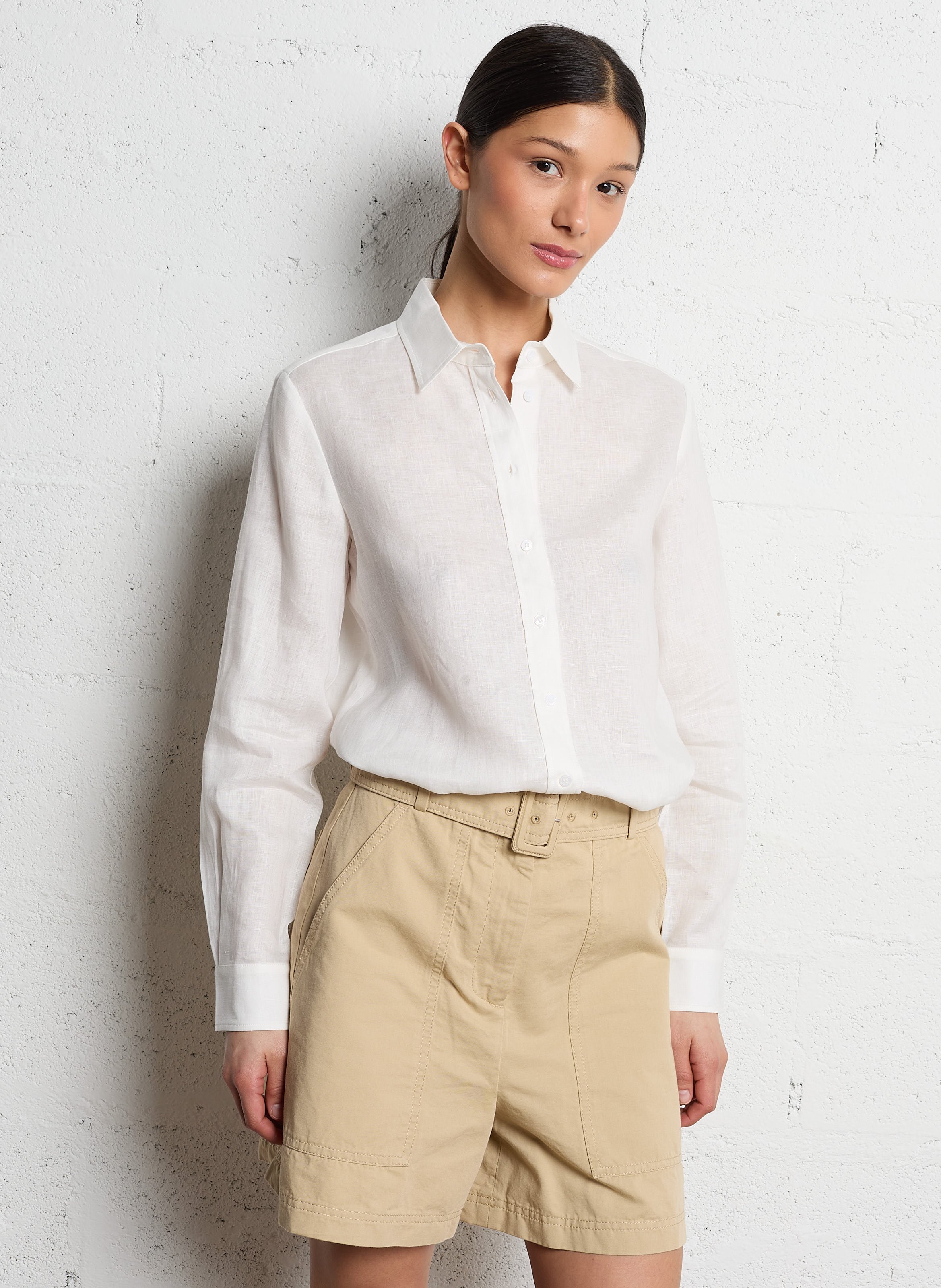 Chemise droite boutonnée en lin MAX MARA WEEK END Blanc