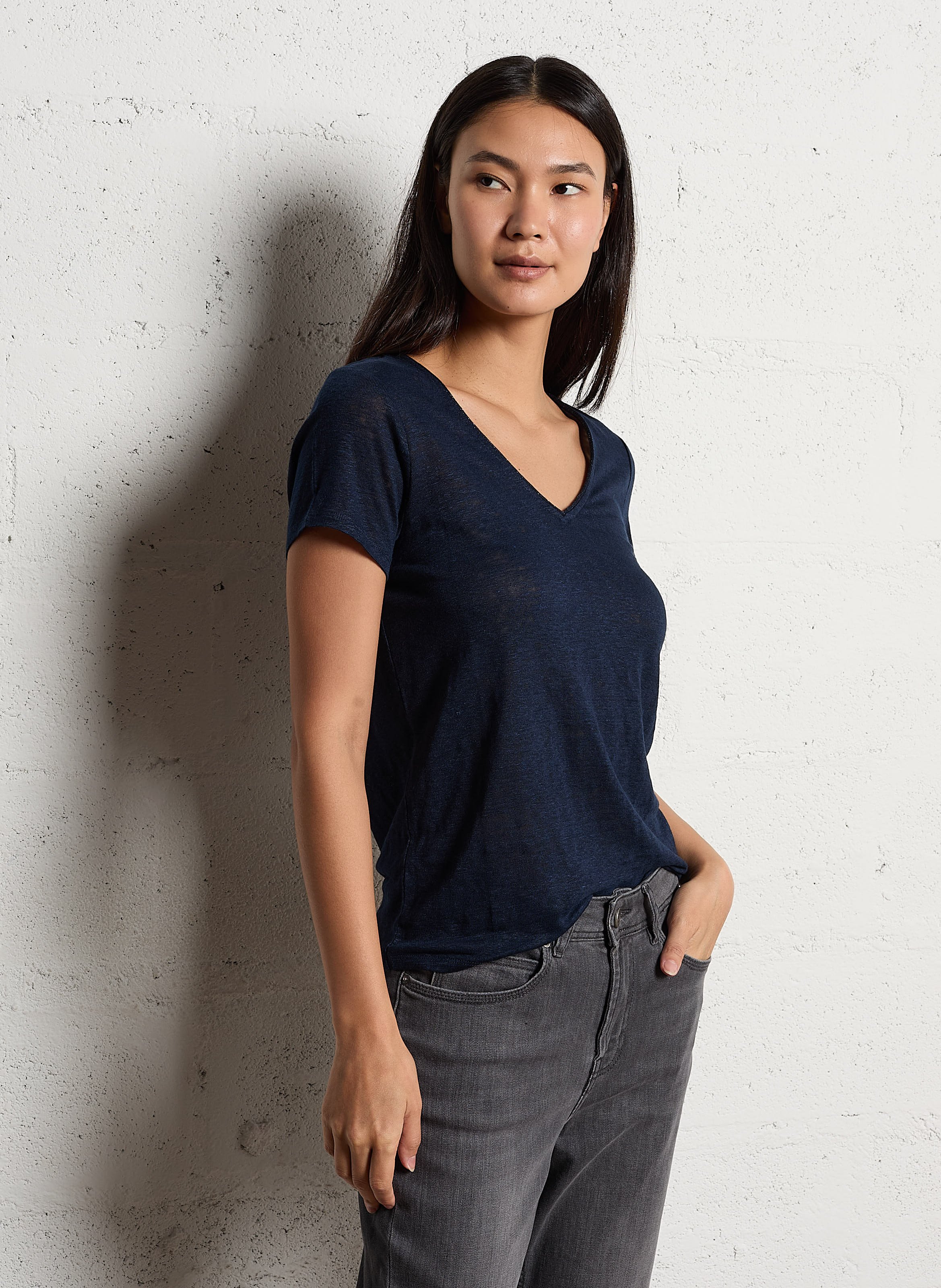 Tee-shirt col V en lin SUD EXPRESS Bleu