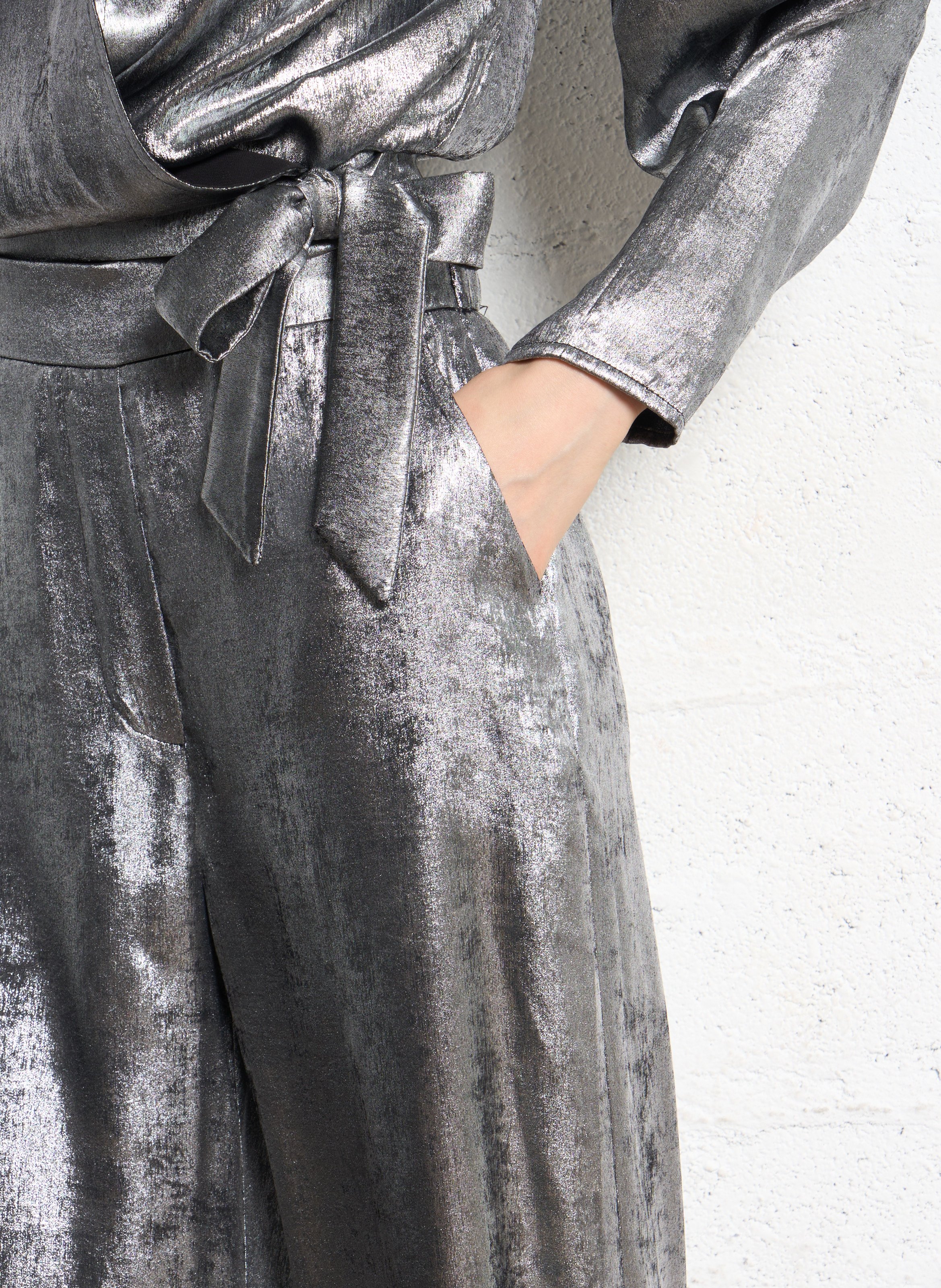 Wide leg metallic effect trousers SUNCOO Silver