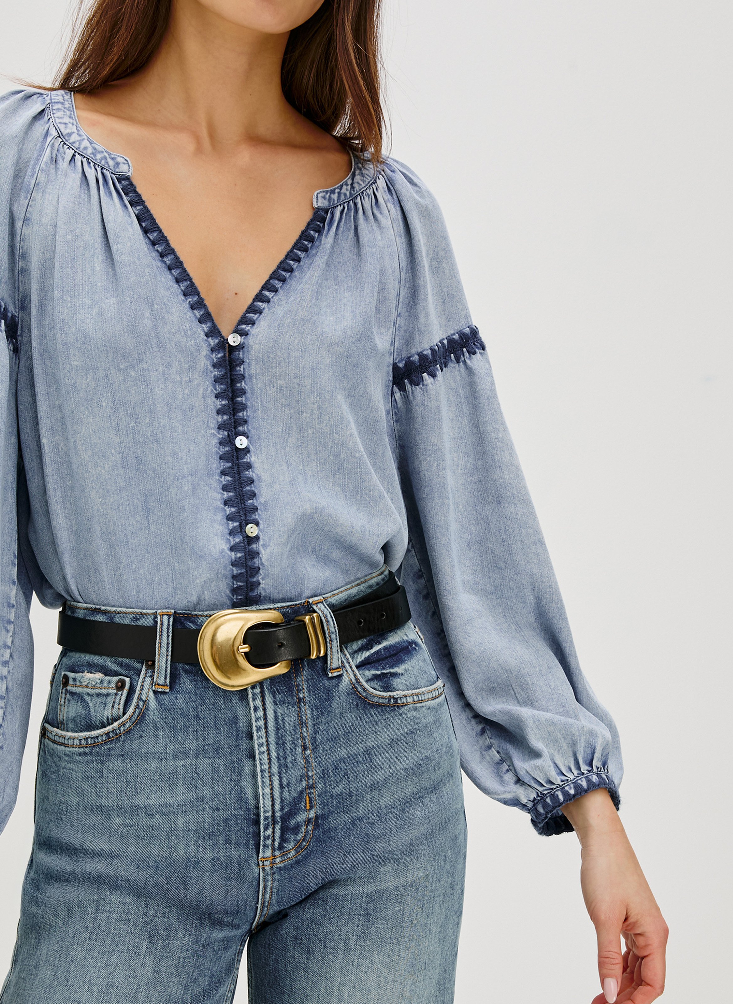 Weite Bluse mit Stickereien im Used-Look RAILS Blau