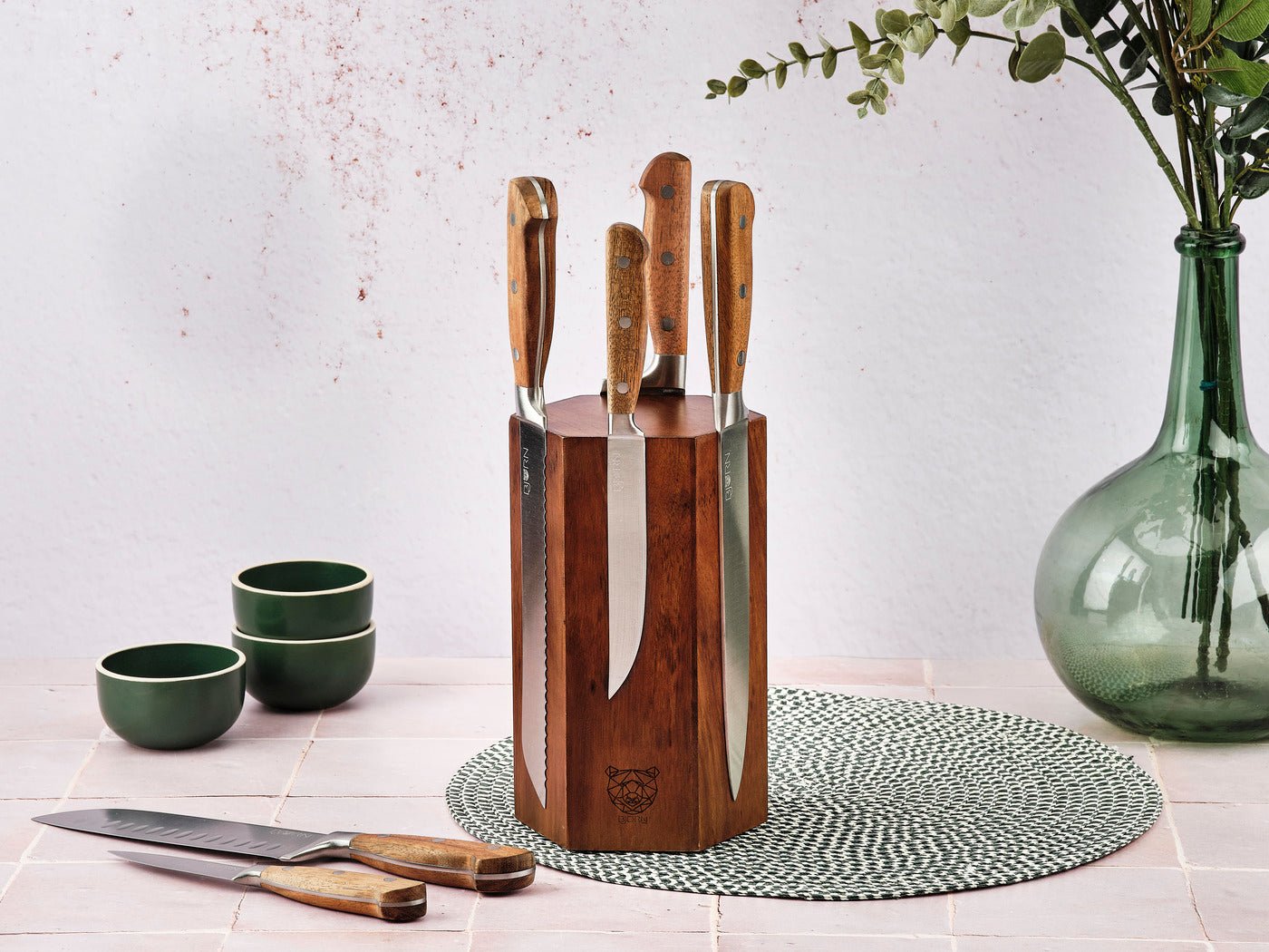 Jakob Imatra kitchen knife block - 7 pieces BJORN Brown