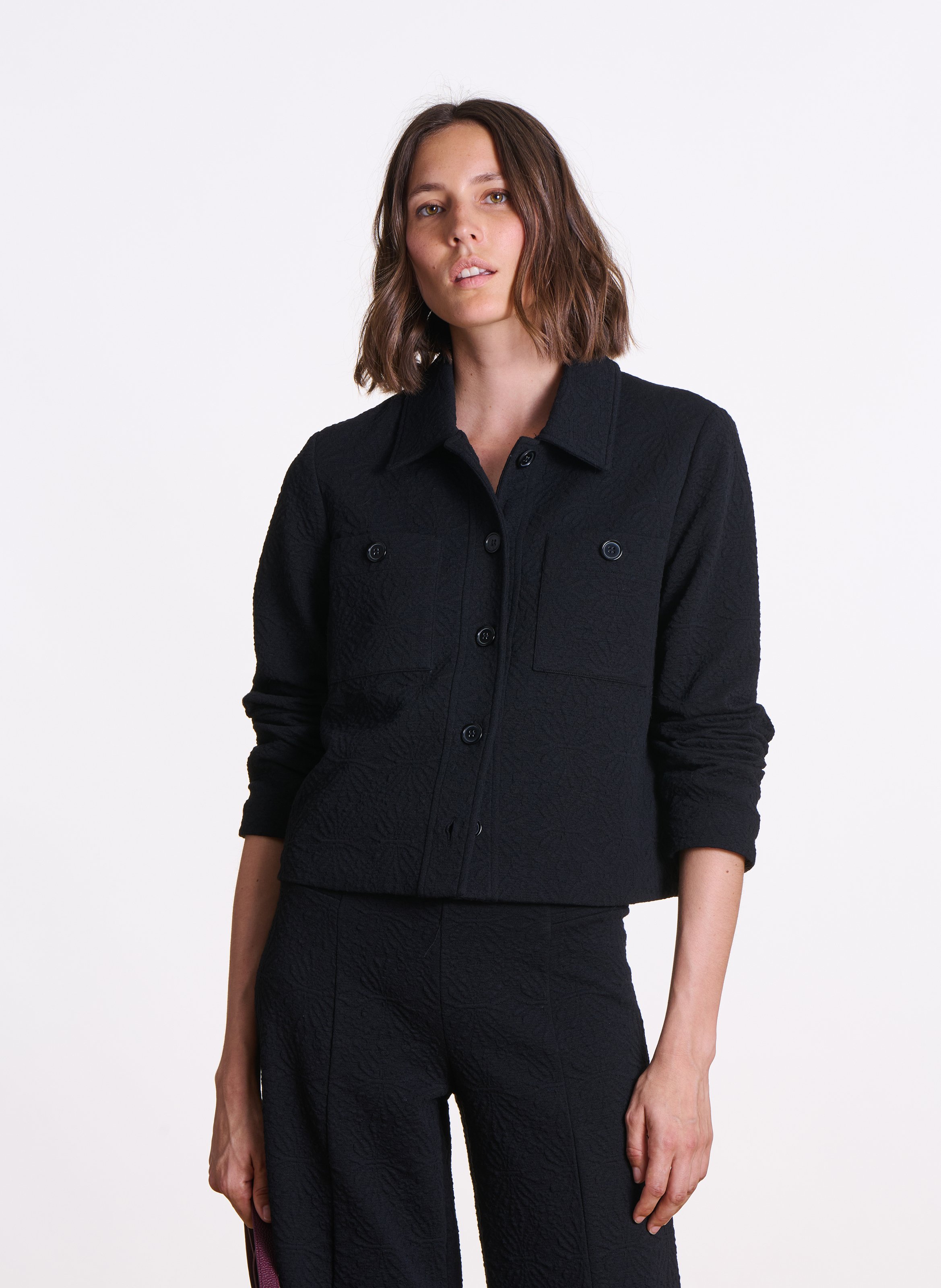 Veste droite en jersey gaufré LA FEE MARABOUTEE Noir