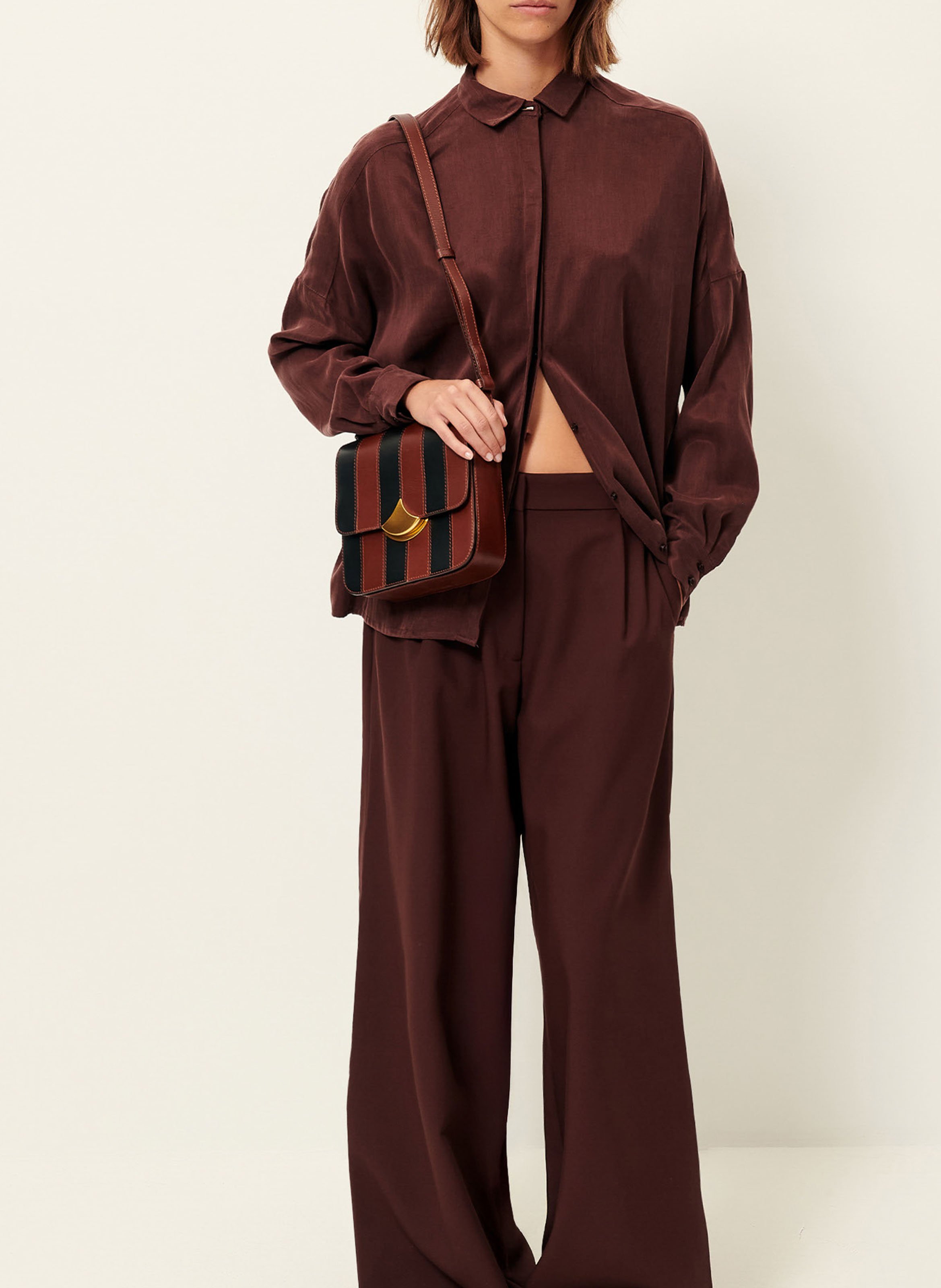 Chemise col classique satinée  SESSUN Marron