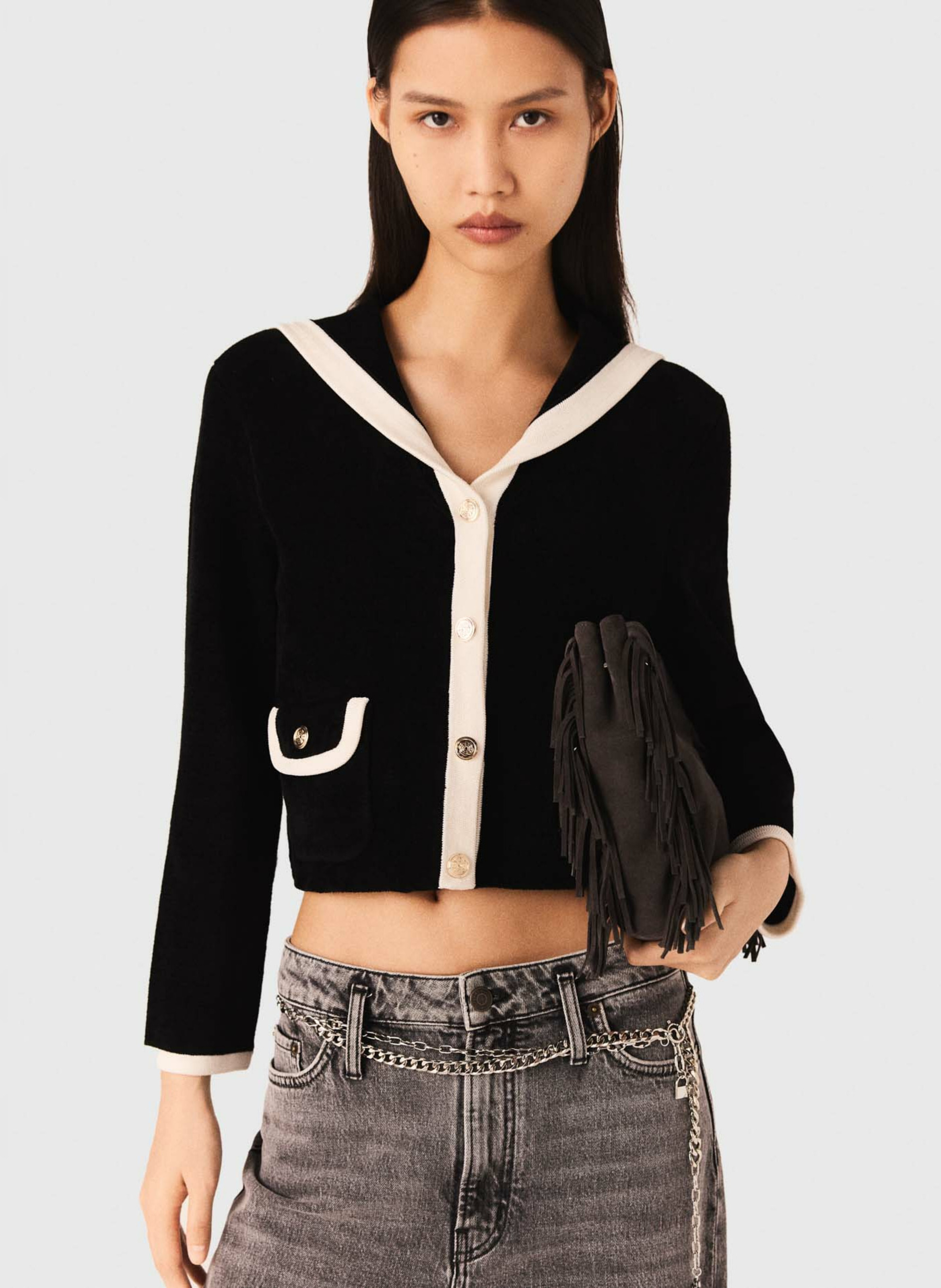 Gilet col v  MAJE Noir