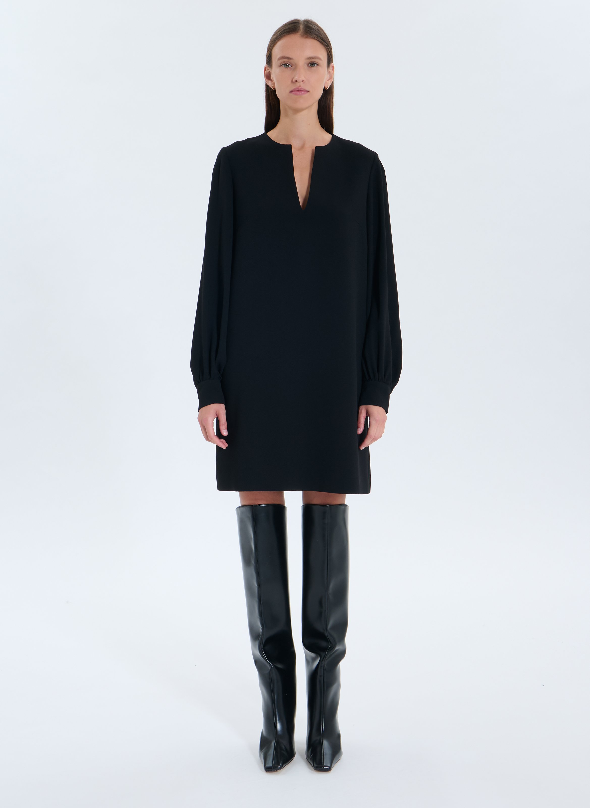 Short straight V-neck dress ZAPA Black