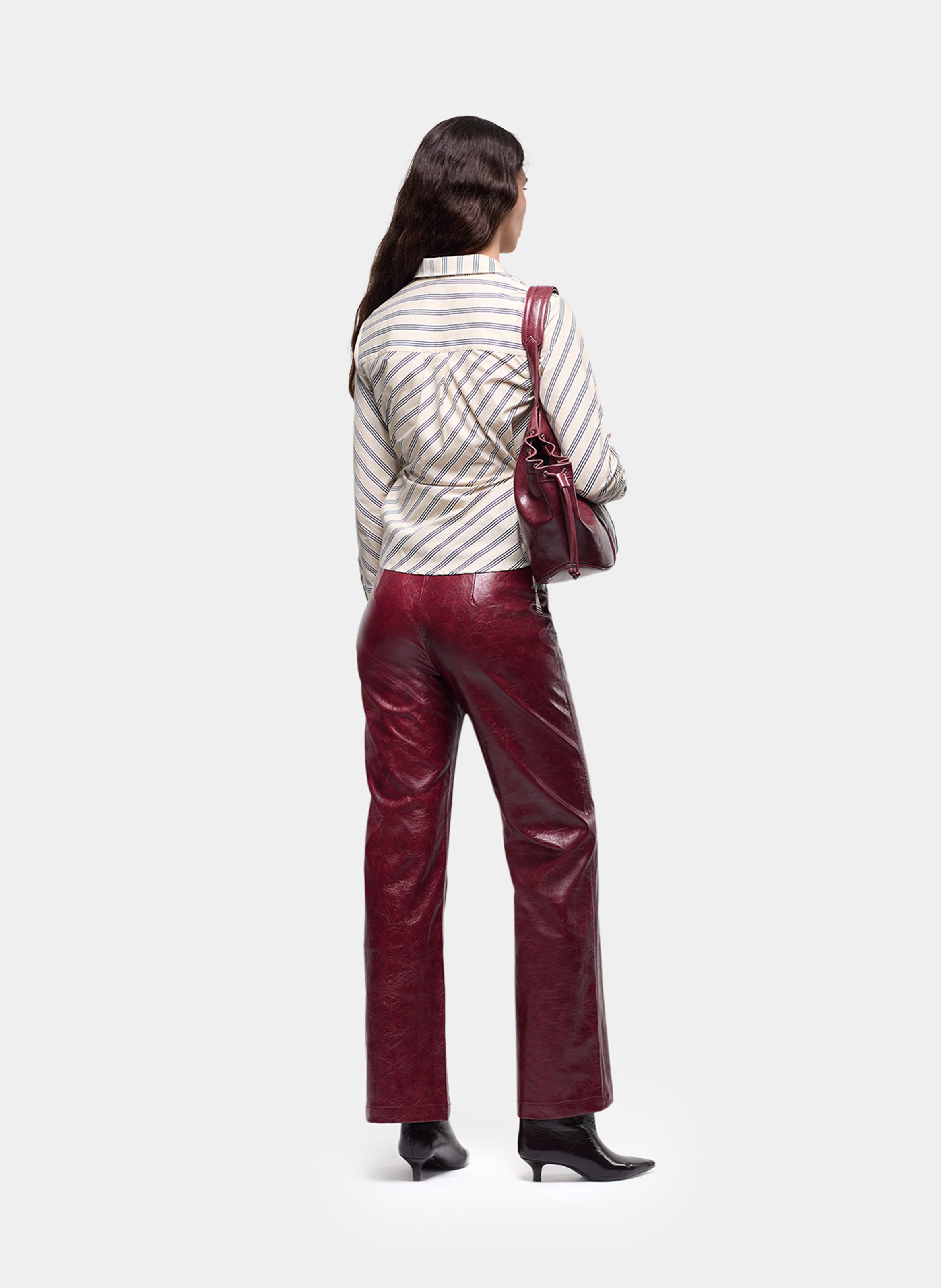 Pantalon droit effet cuir craquelé LAAGAM Rouge