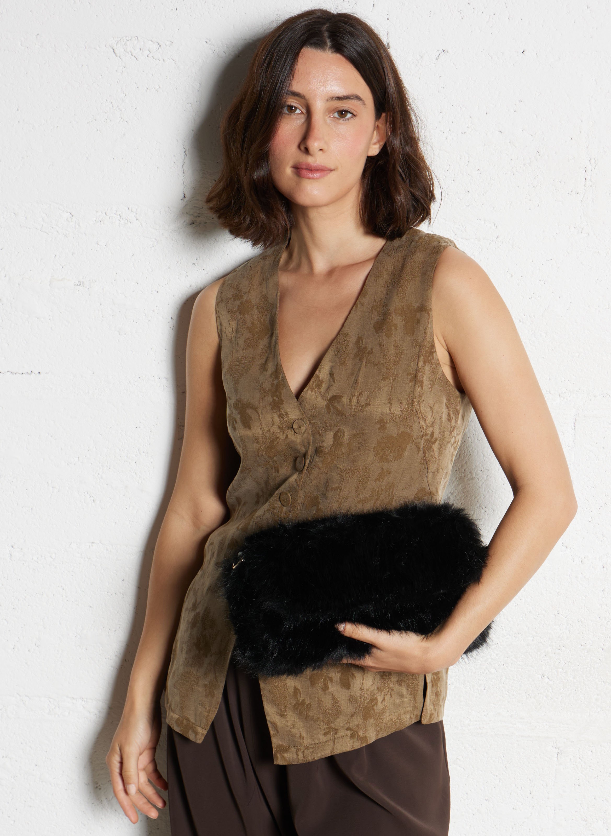 Fur effect baguette bag AU PRINTEMPS PARIS Black