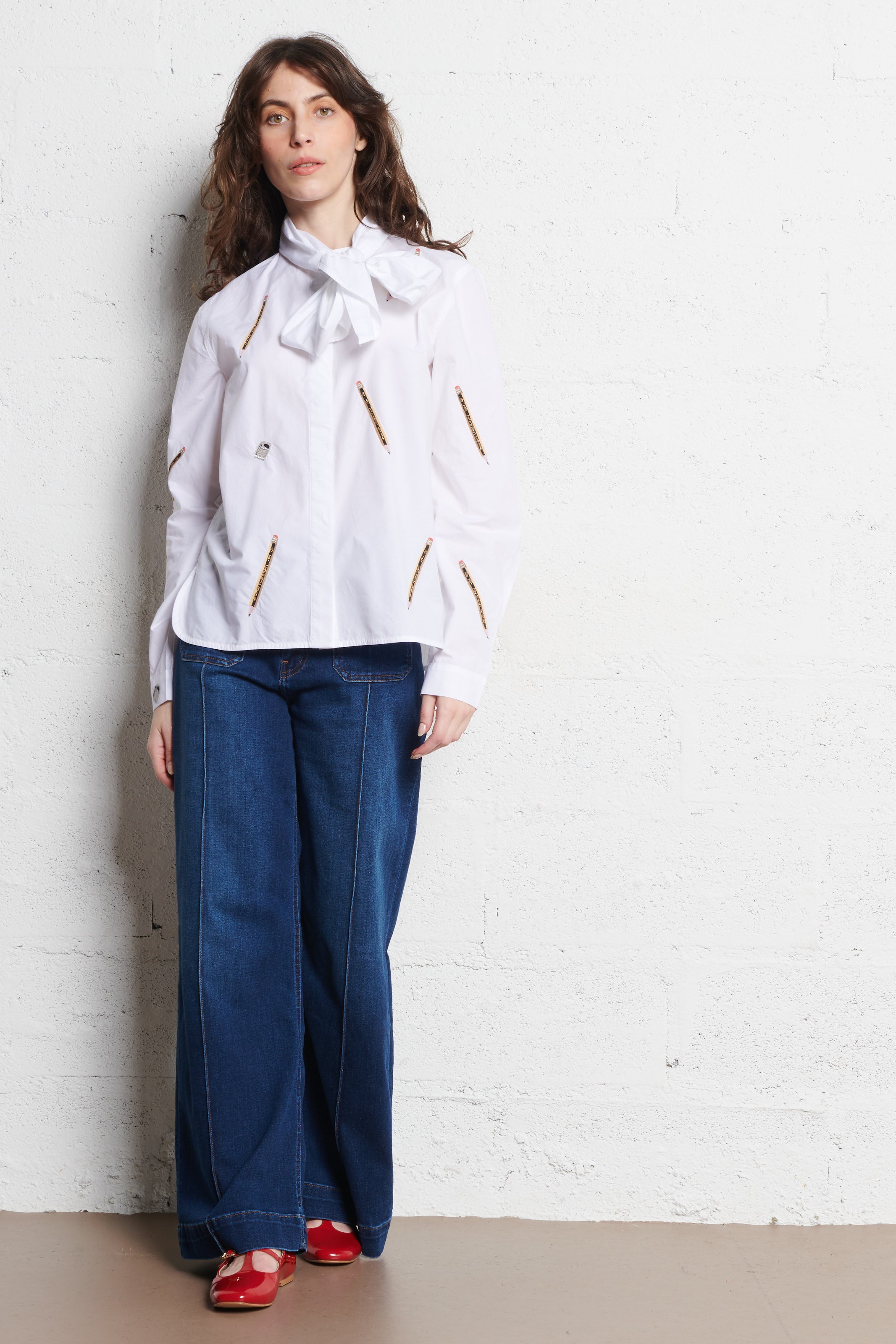 Oversize Bio-Baumwollhemd mit Rundhalsausschnitt STELLA NOVA Weiss