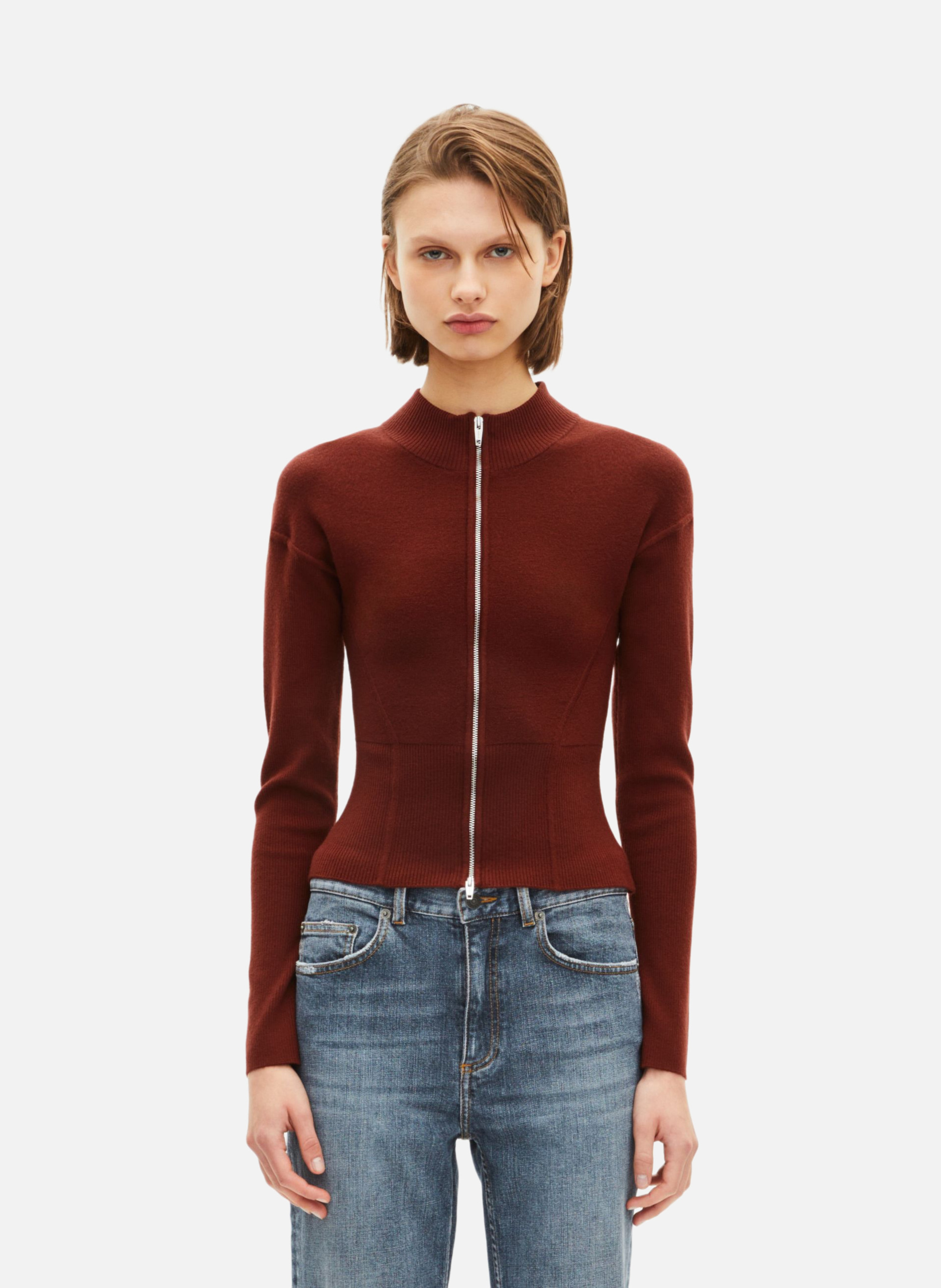 Zip-up cardigan in blended wool THE KOOPLES Red