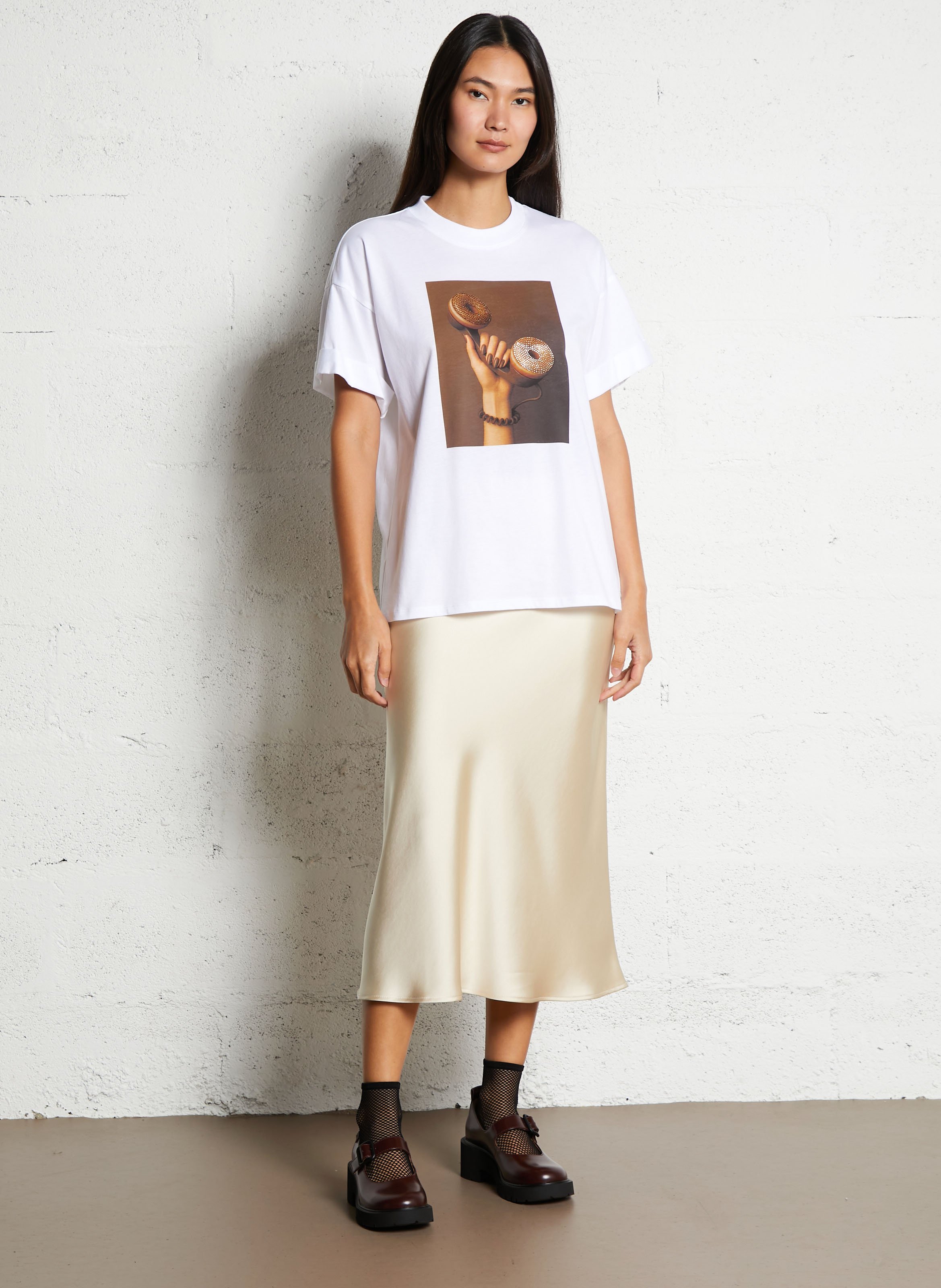 Jupe évasée unie en satin  IMPERIAL Beige