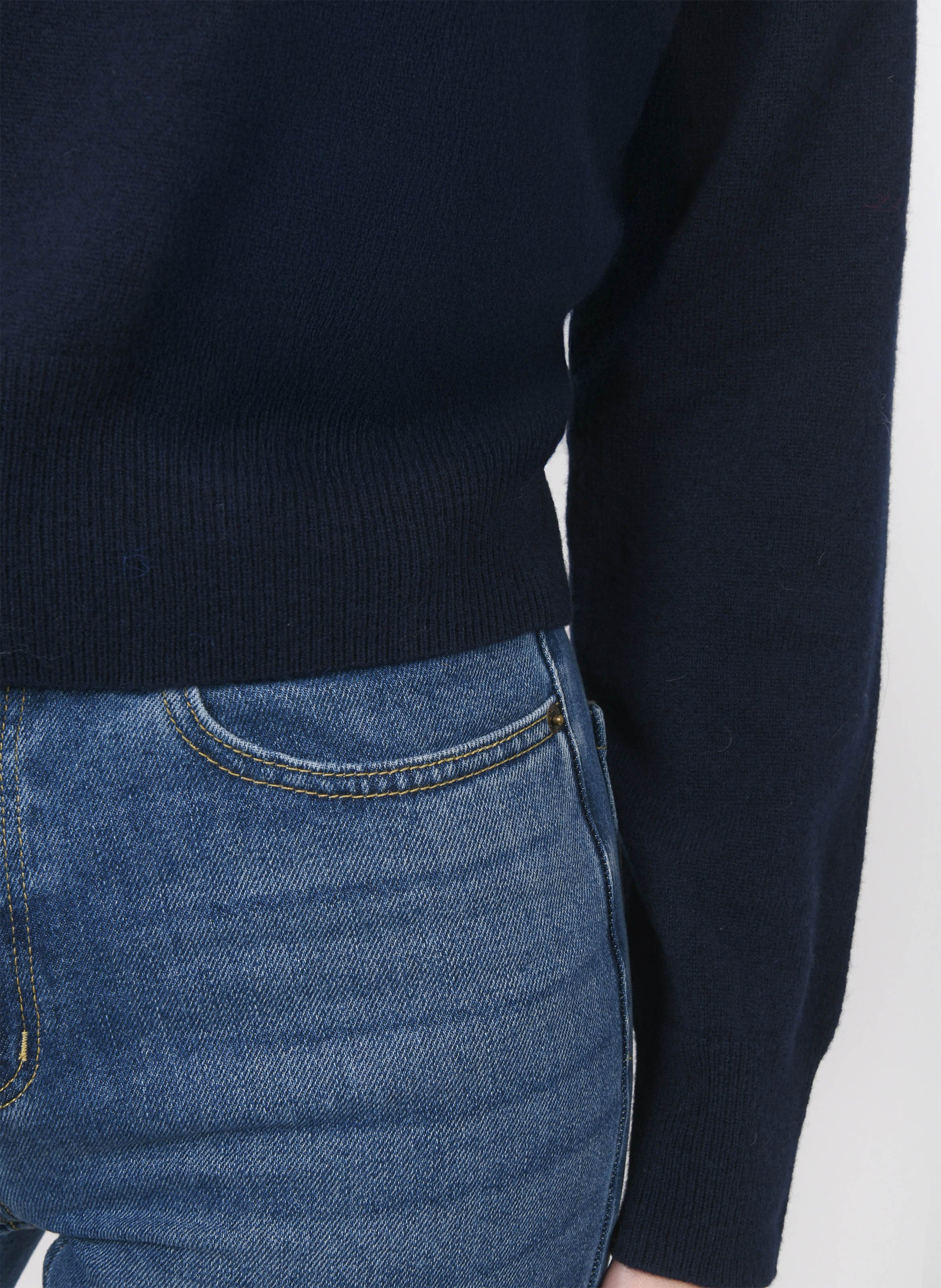 Pull ample col rond brodé en laine et cachemire KOOKAI Bleu