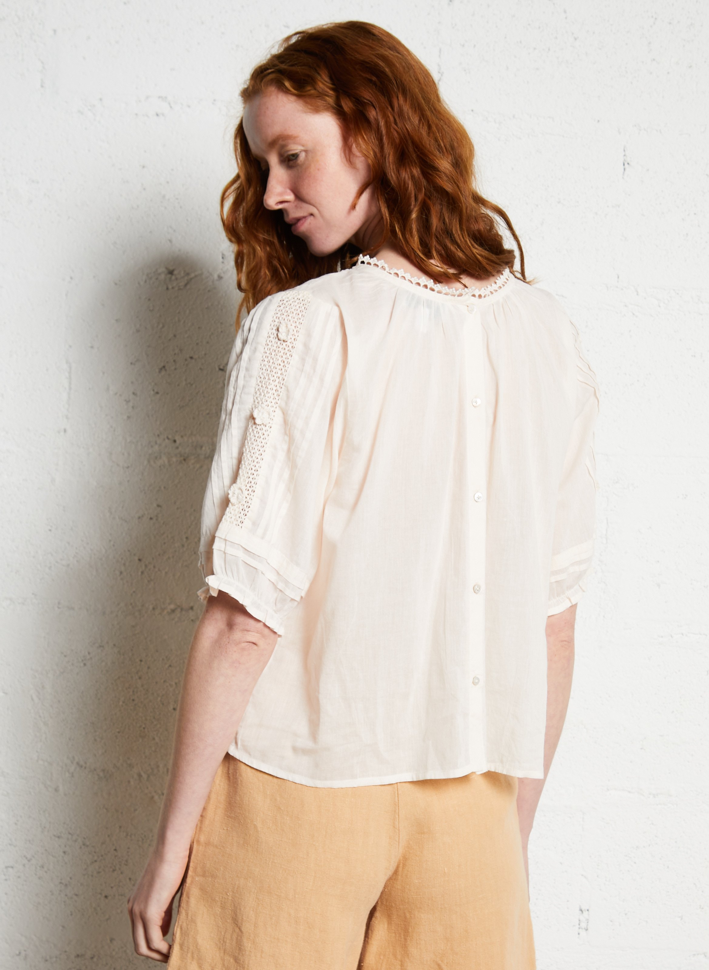 Blouse van biokatoen met ronde hals EMILE ET IDA Beige