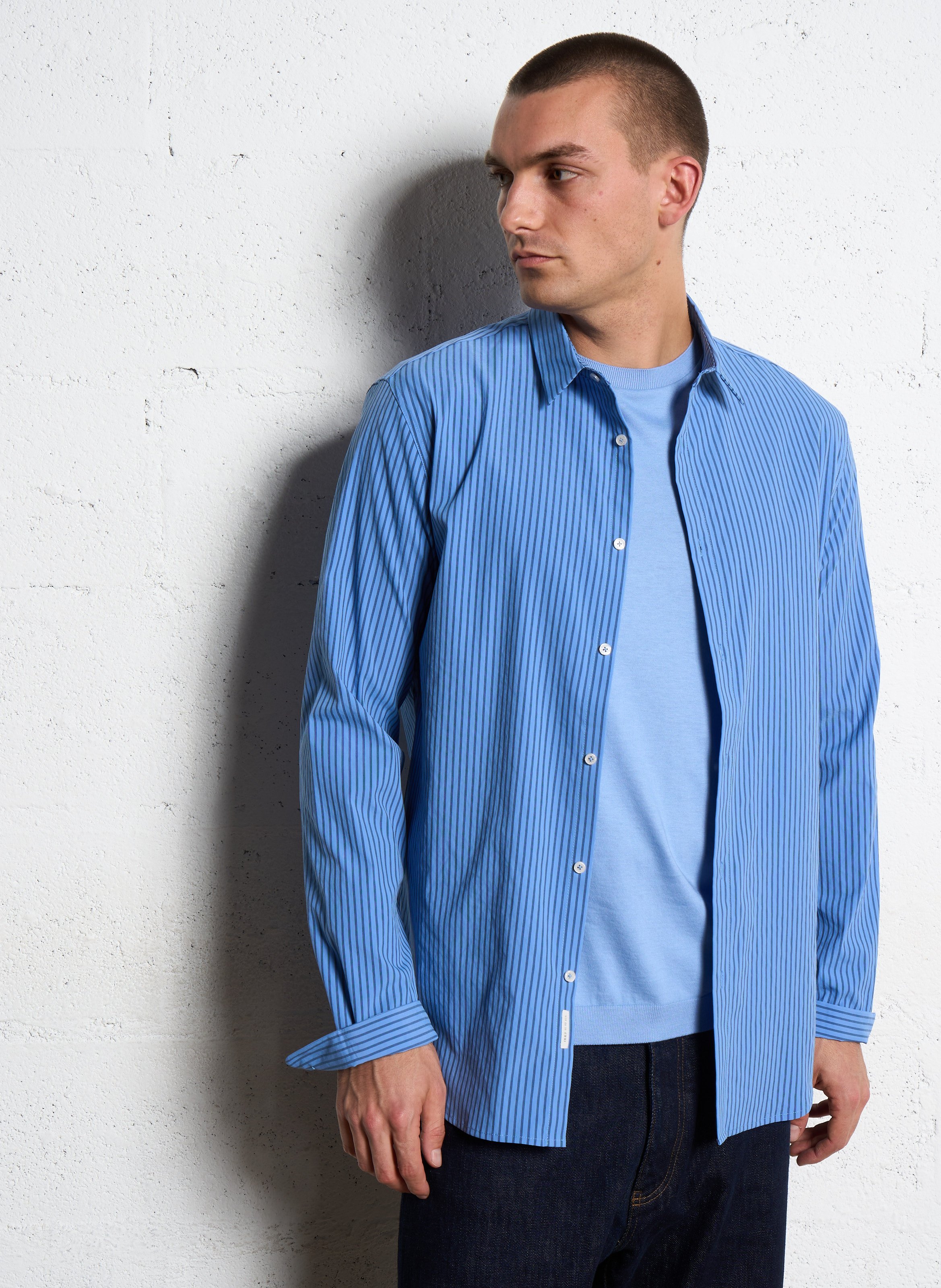 Camicia slim fit a righe con collo parigino IKKS Blu