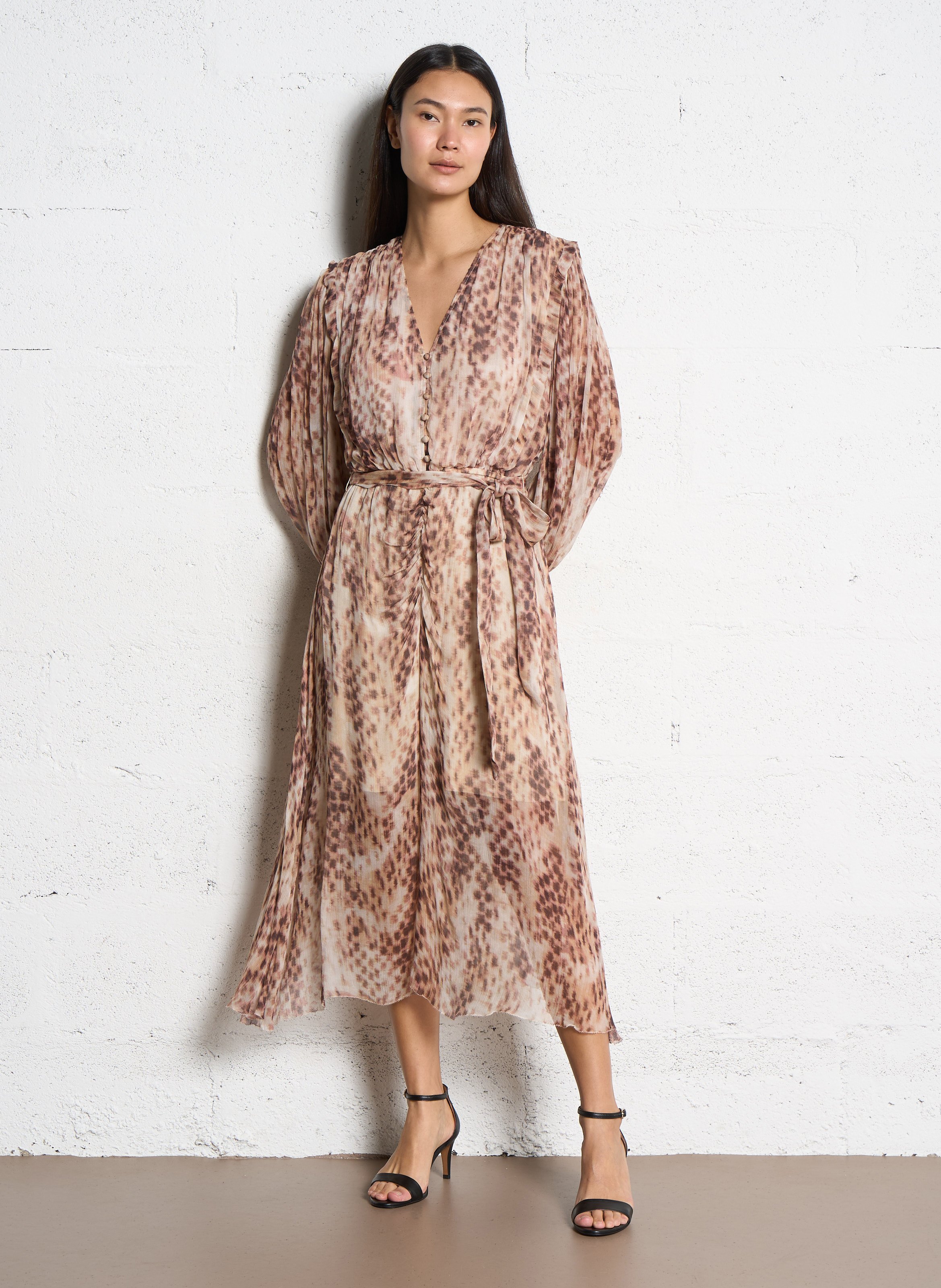Flared V-neck maxi dress SUNCOO Beige