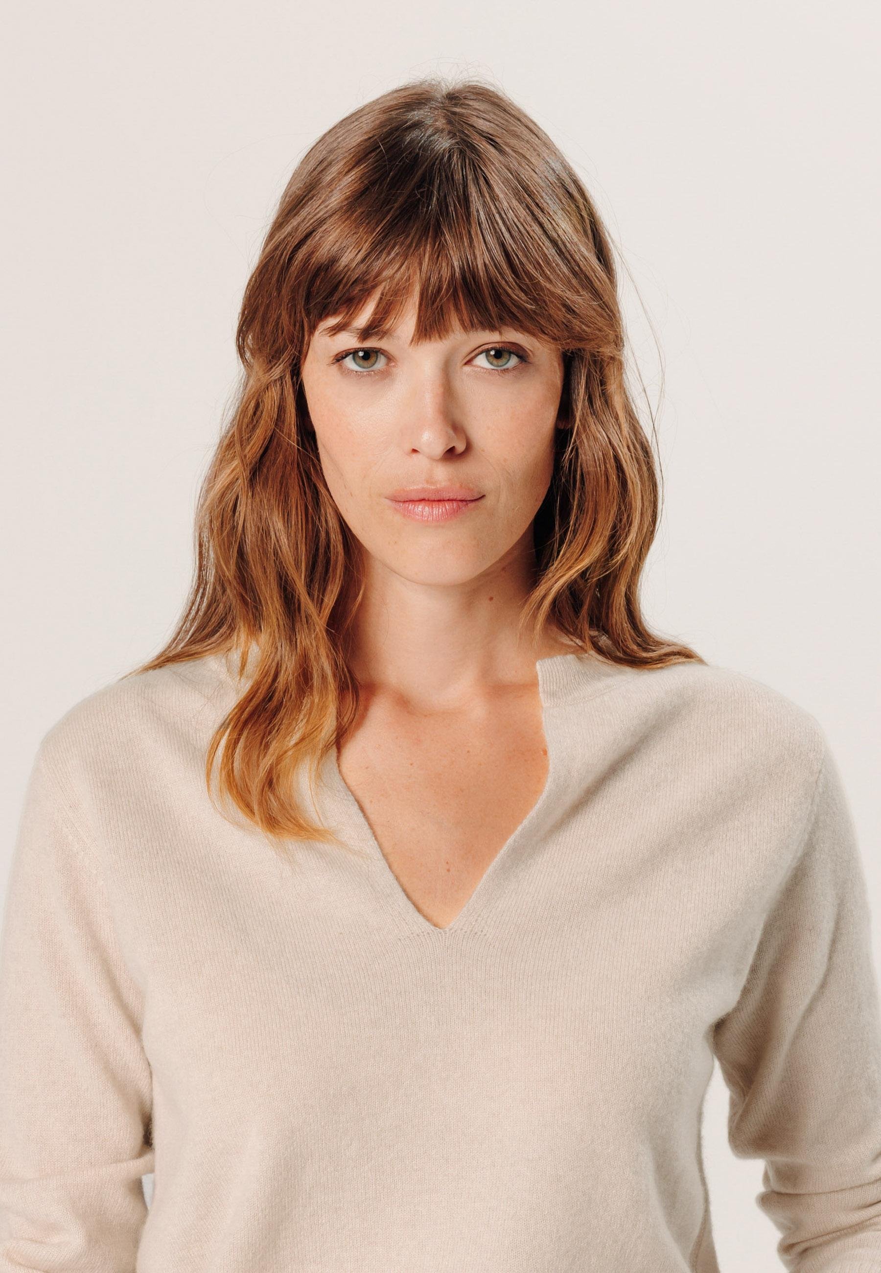 Cashmere Tunisian collar sweater RODIER Beige