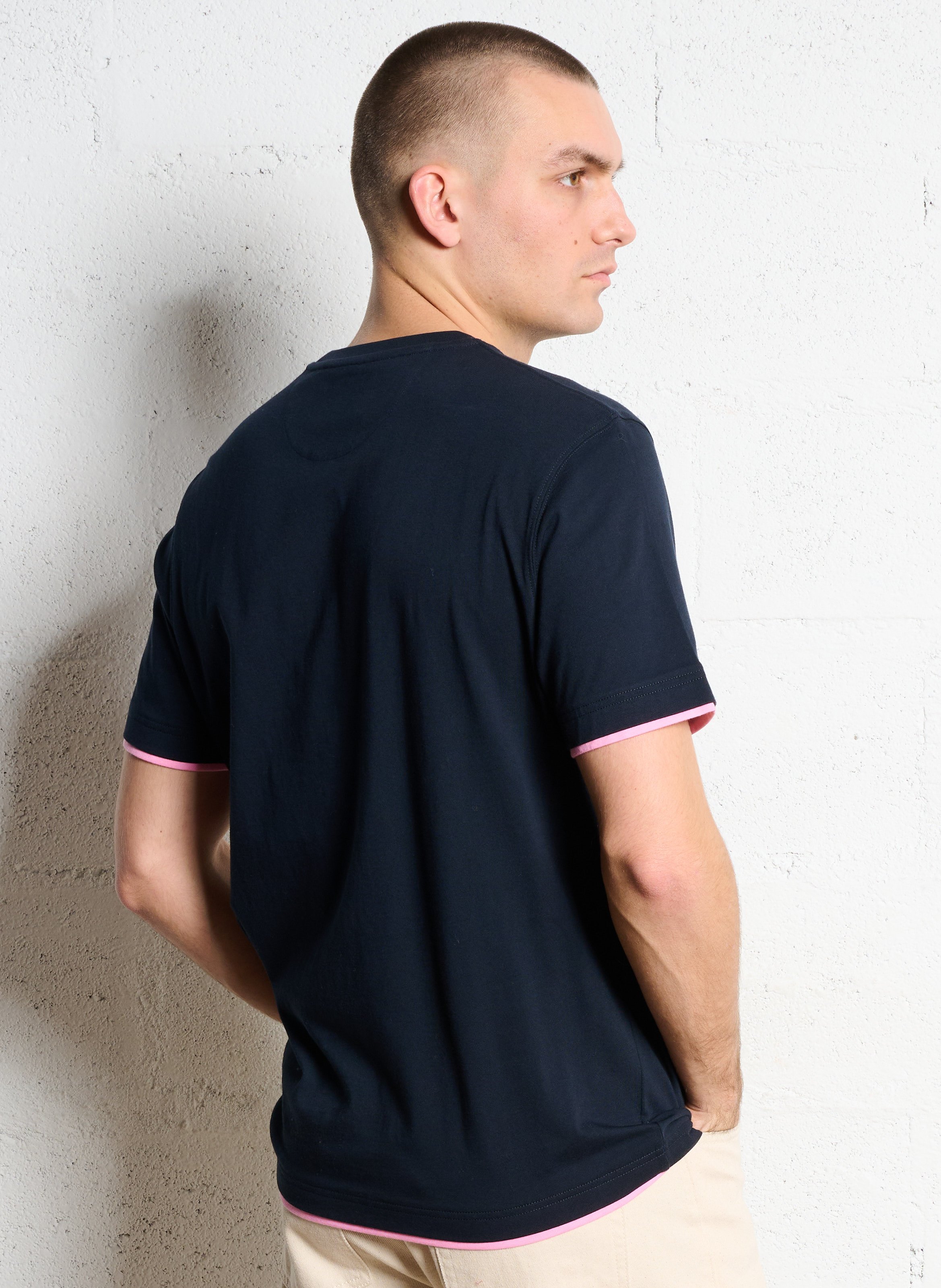 Tee-shirt droit col rond brodé en coton EDEN PARK Bleu