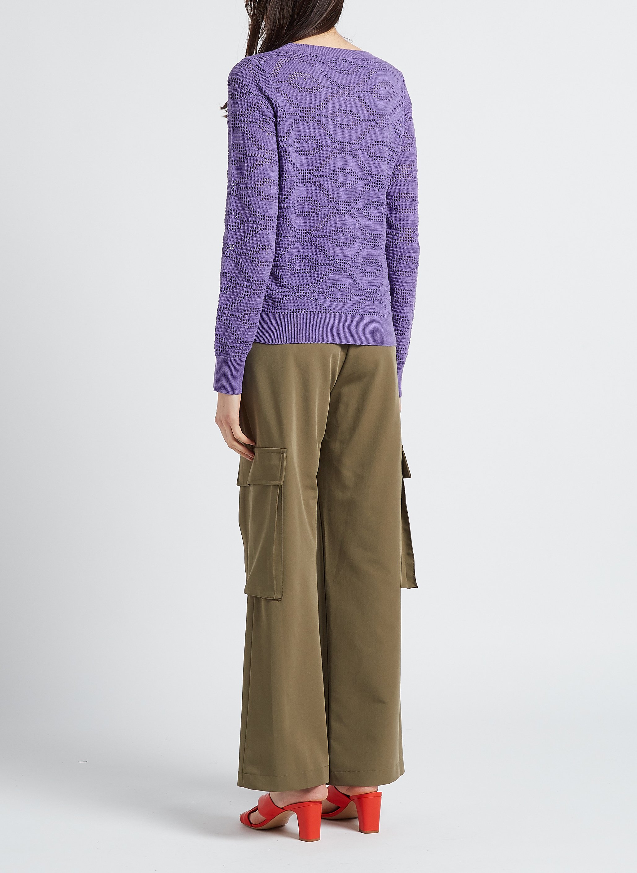 Pull col rond ajouré en coton mélangé LA PETITE FRANCAISE Violet