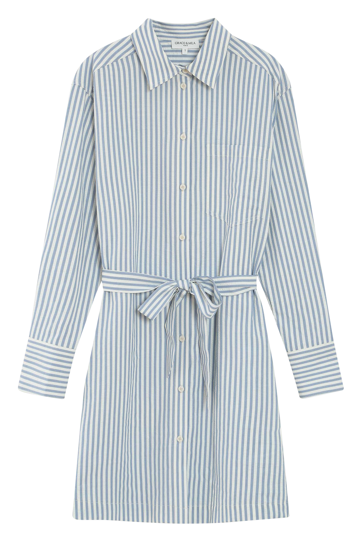 Robe courte col classique en coton mélangé GRACE ET MILA Bleu