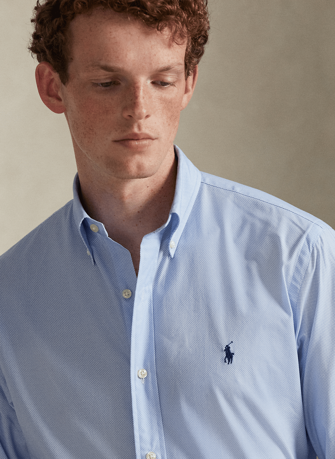 Chemise col classique en coton mélangé POLO RALPH LAUREN Bleu