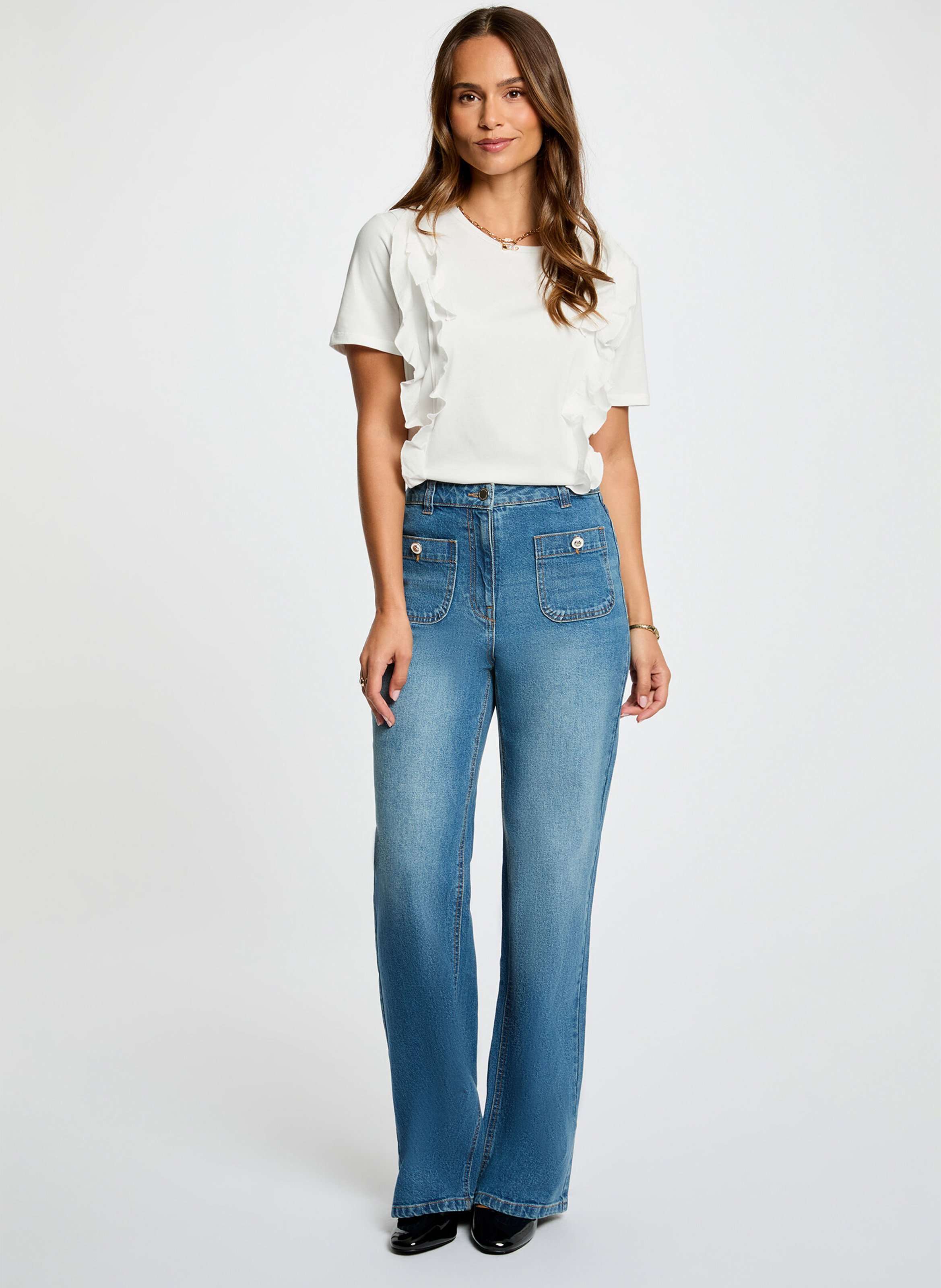 Flared jeans met hoge taille en verwassen effect MORGAN Blauw