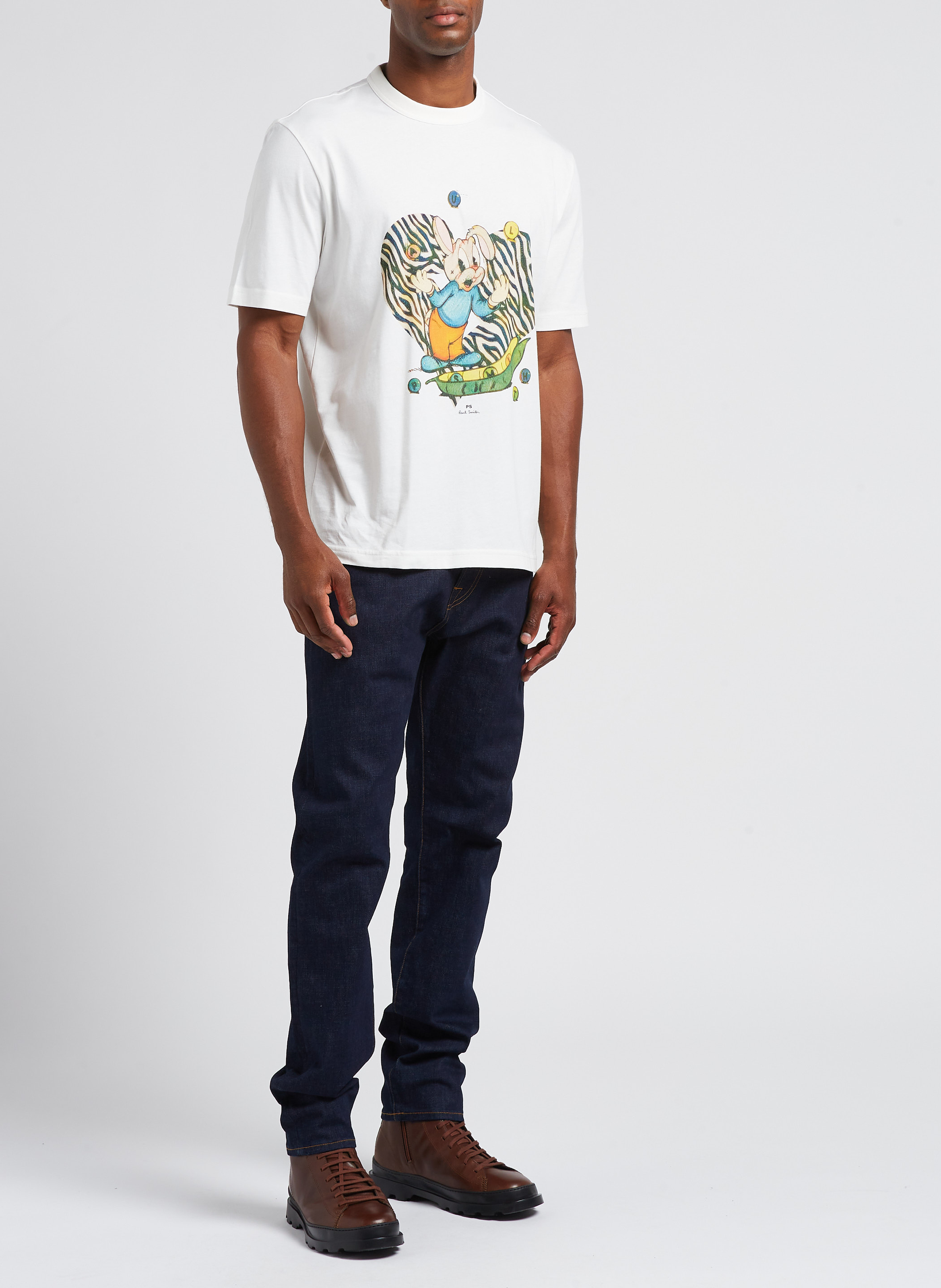 Bedrucktes Rundhals-T-Shirt aus Bio-Baumwolle Weiss