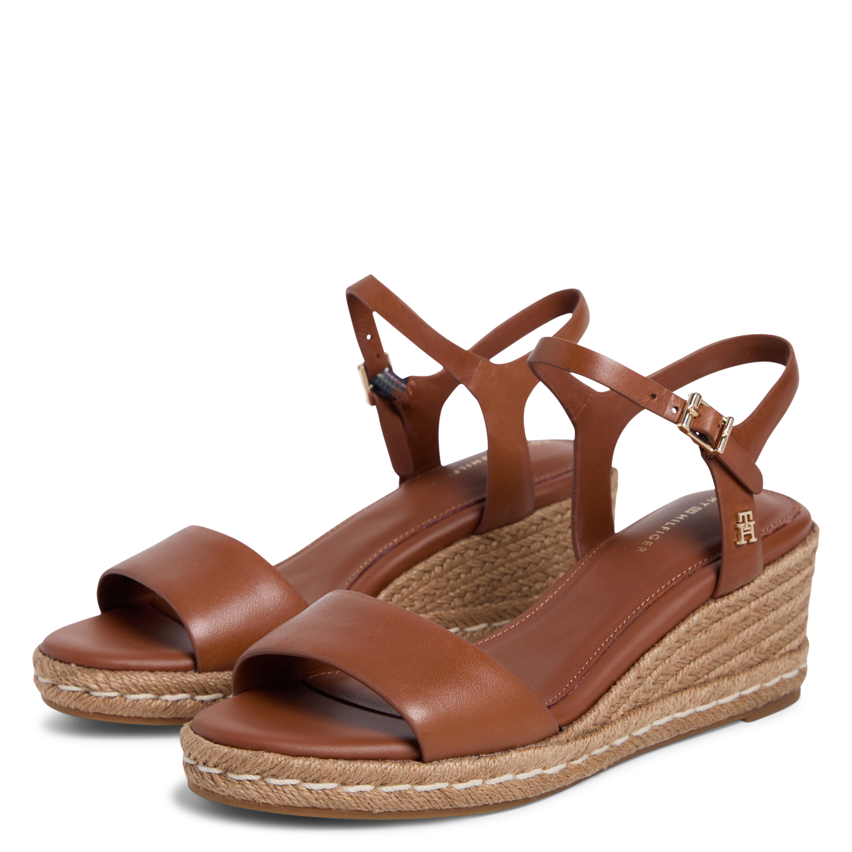 Solid leather wedge sandals TOMMY HILFIGER Brown