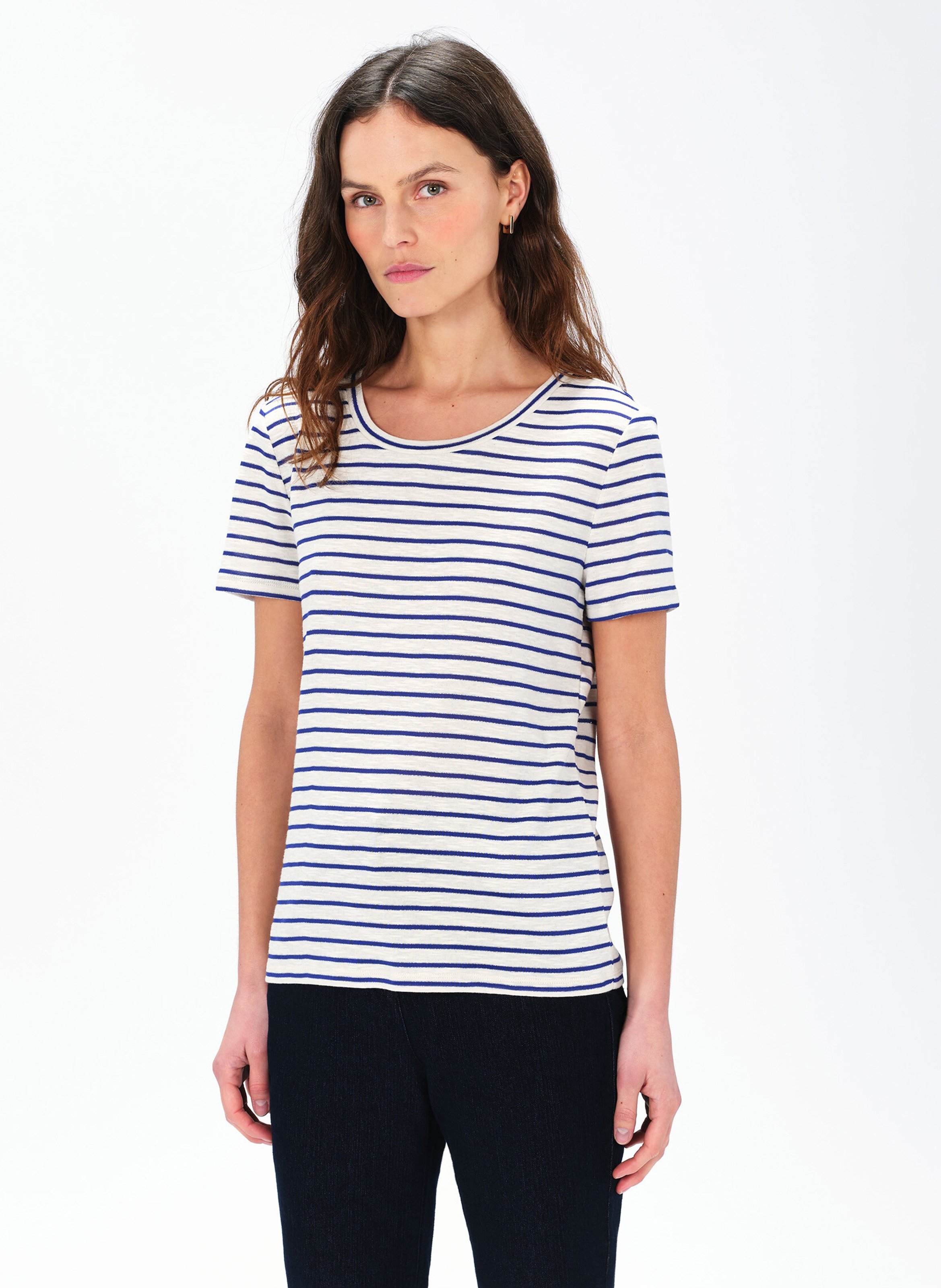 Gestreiftes Rundhals-T-Shirt aus Baumwoll-Mix CAROLL Blau