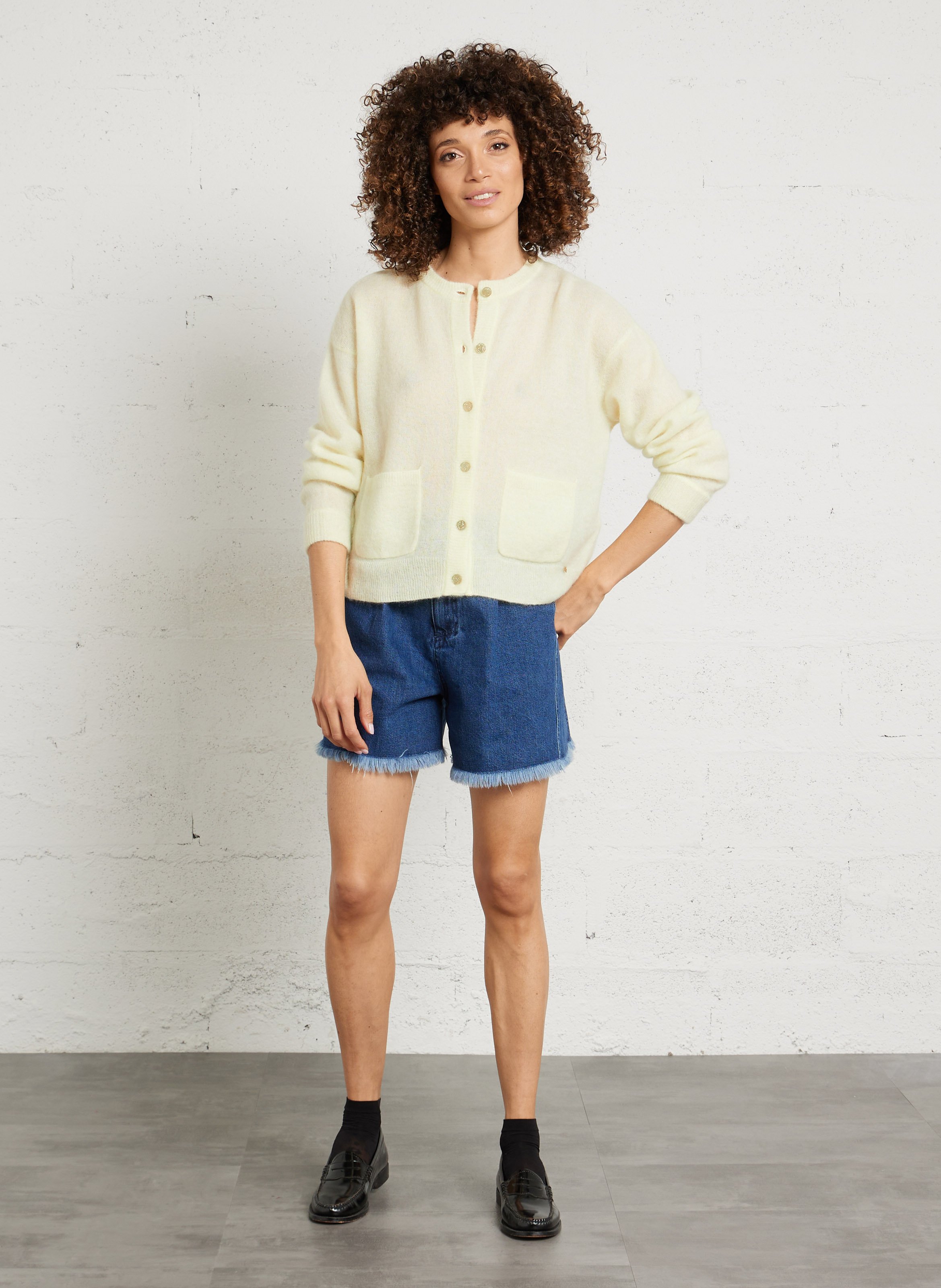 Gilet ample col rond en mohair mélangé DES PETITS HAUTS Vert