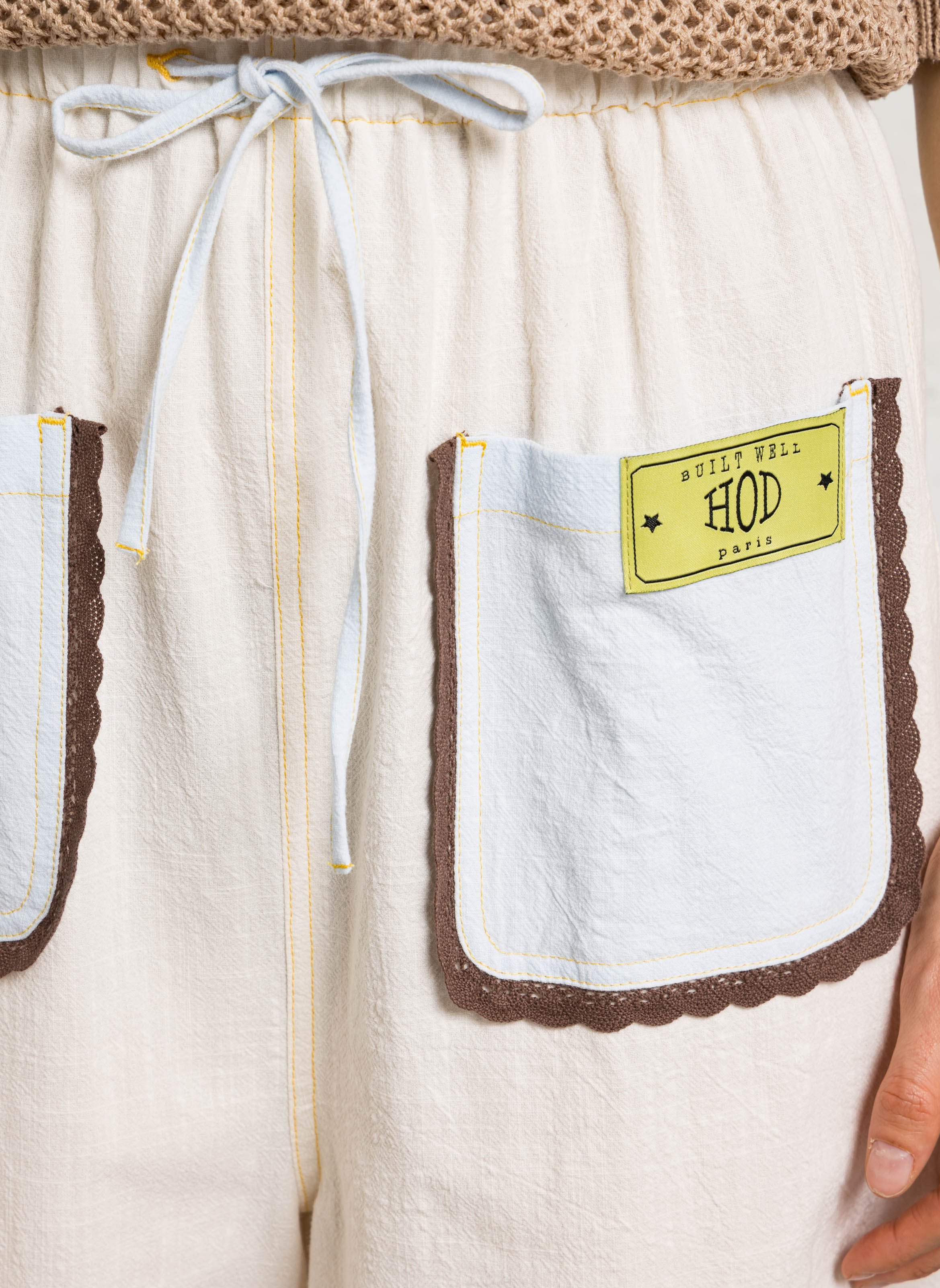 Wide Elastic Embroidered Pants HOD PARIS White