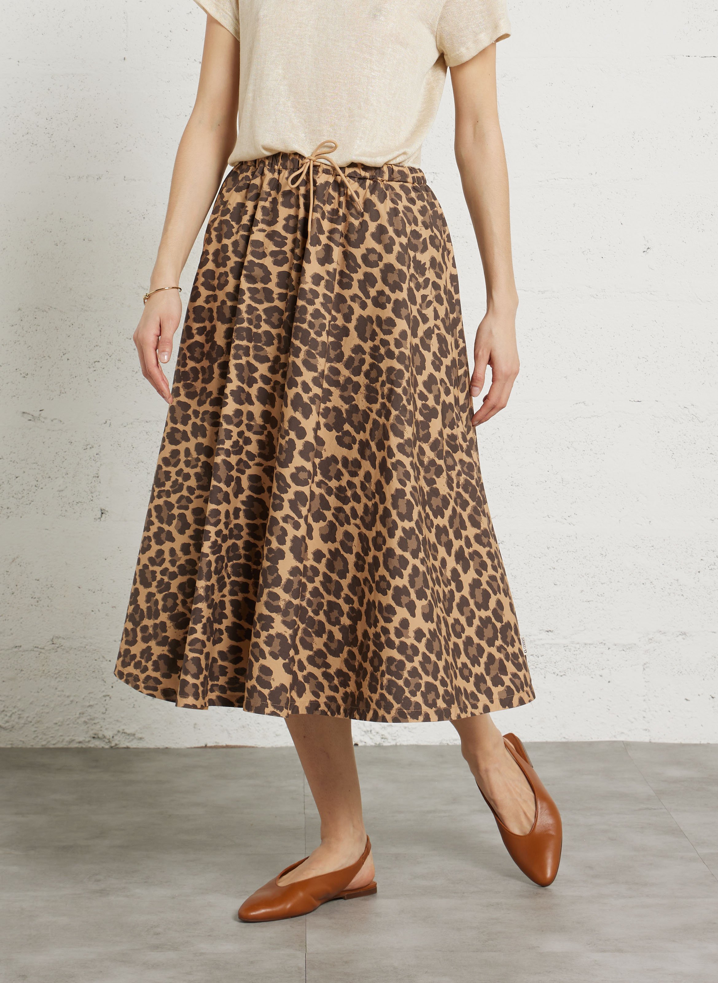 Flared cotton midi skirt LE TEMPS DES CERISES Brown