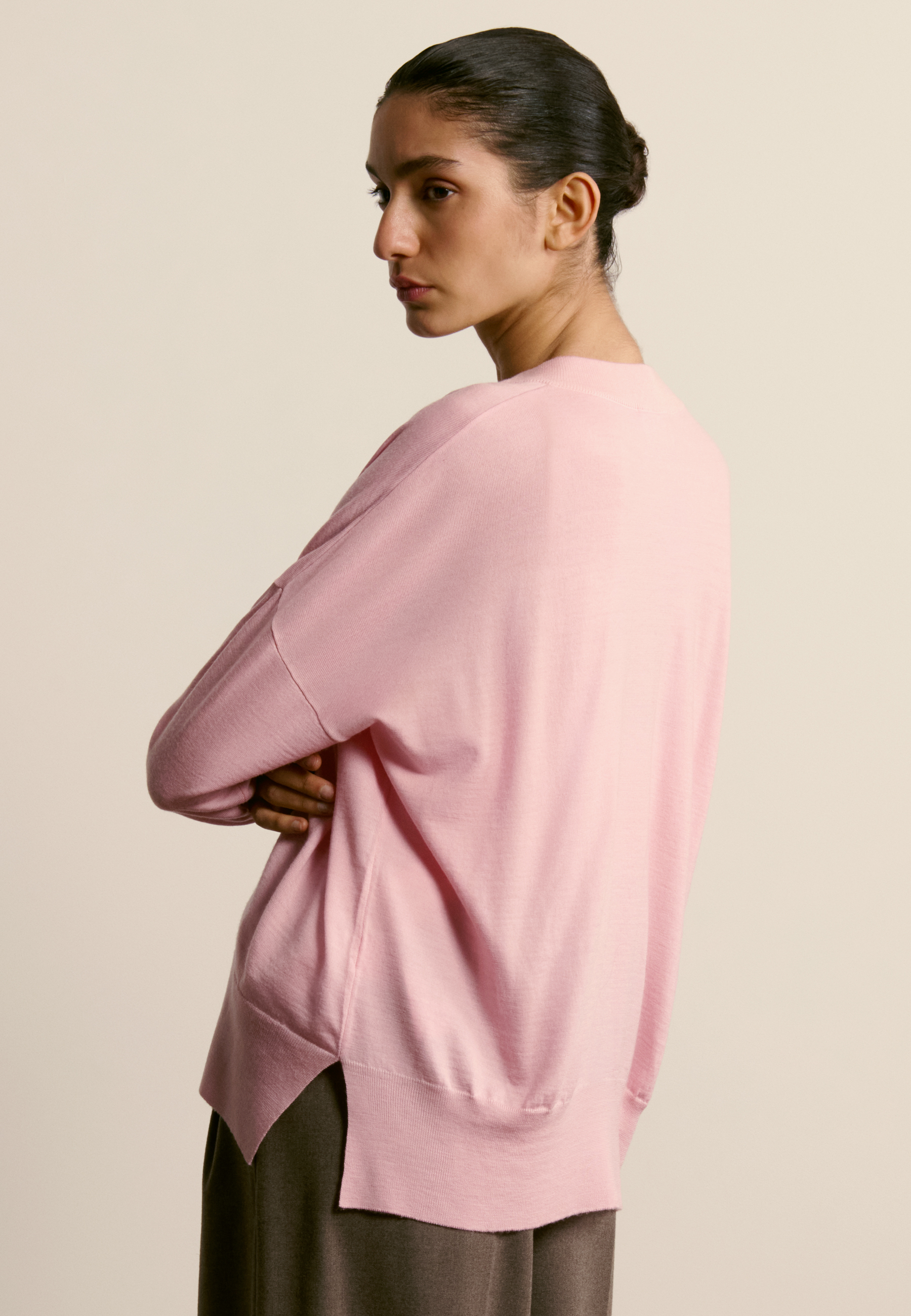 Buttoned Merino Wool Cardigan MAISON MONTAGUT Pink