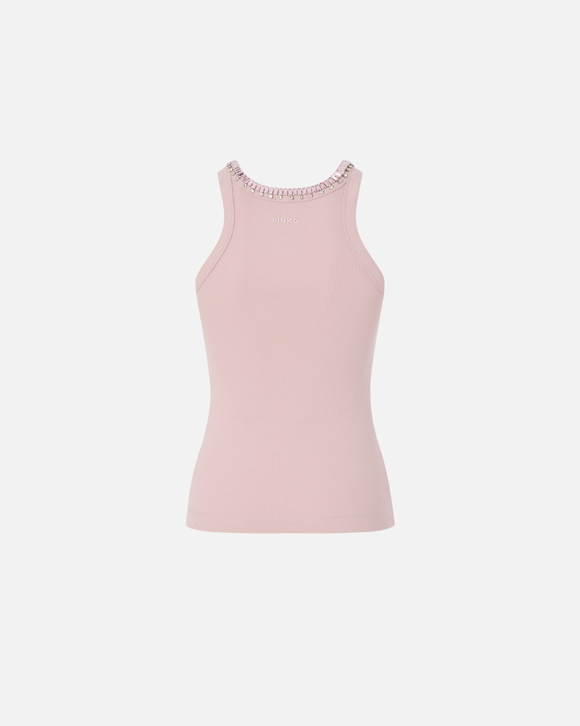 Top côtelé avec broderies bijoux Rose