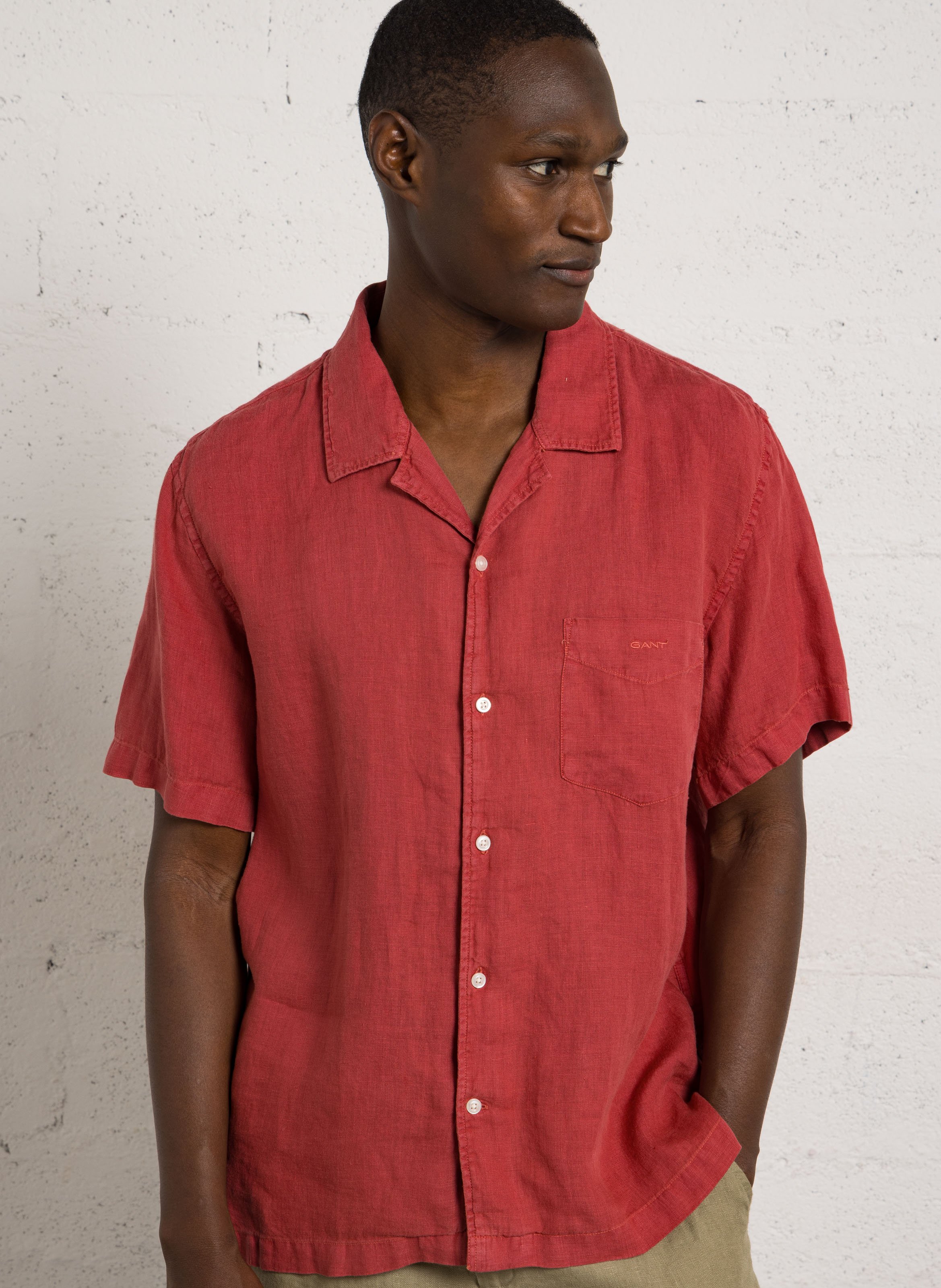 Chemise col classique en lin GANT Rouge