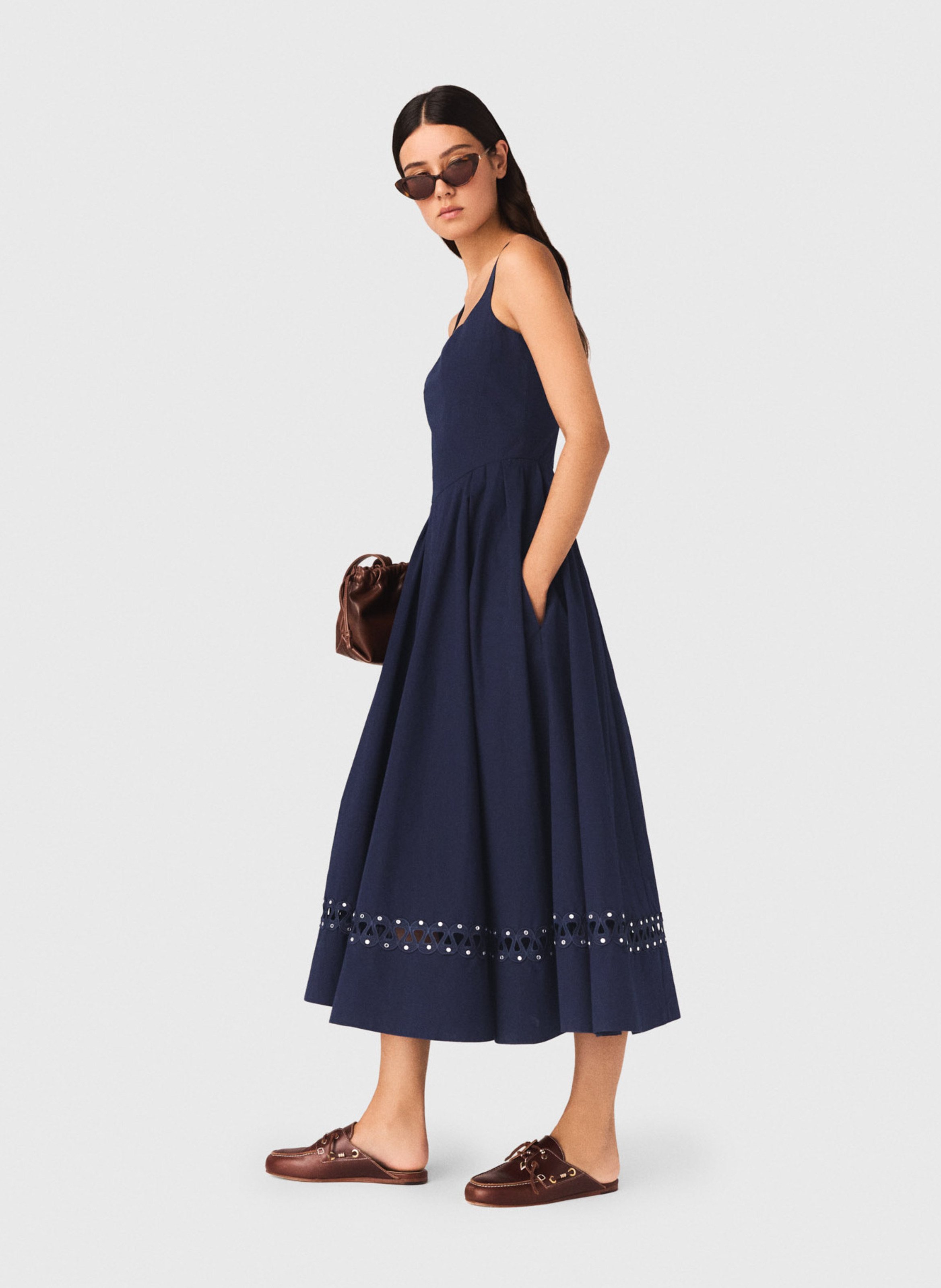 Flared Midi Dress with Straps MAJE Blue