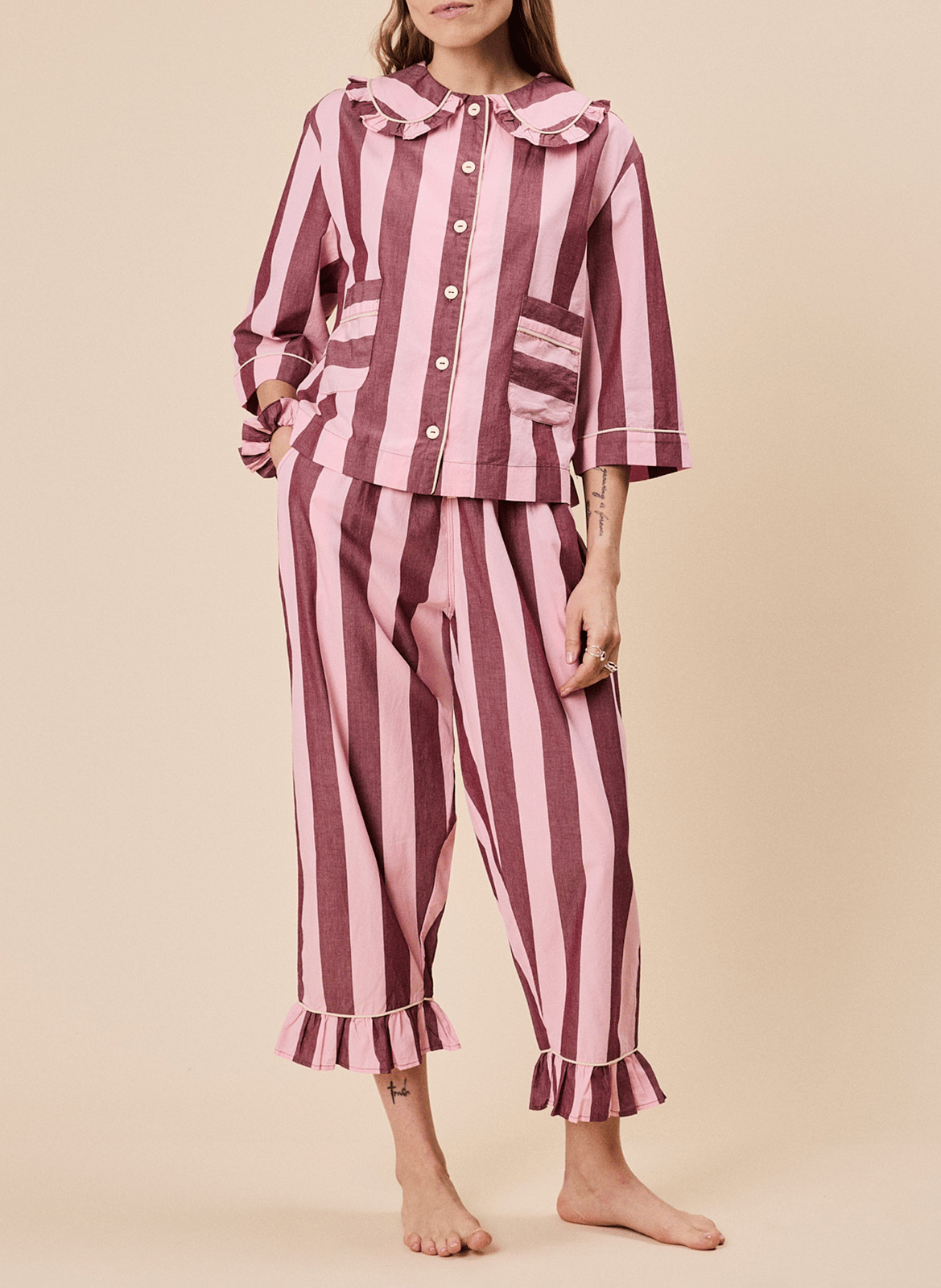Pyjama-Set aus gestreifter Baumwolle TBCO Rosa