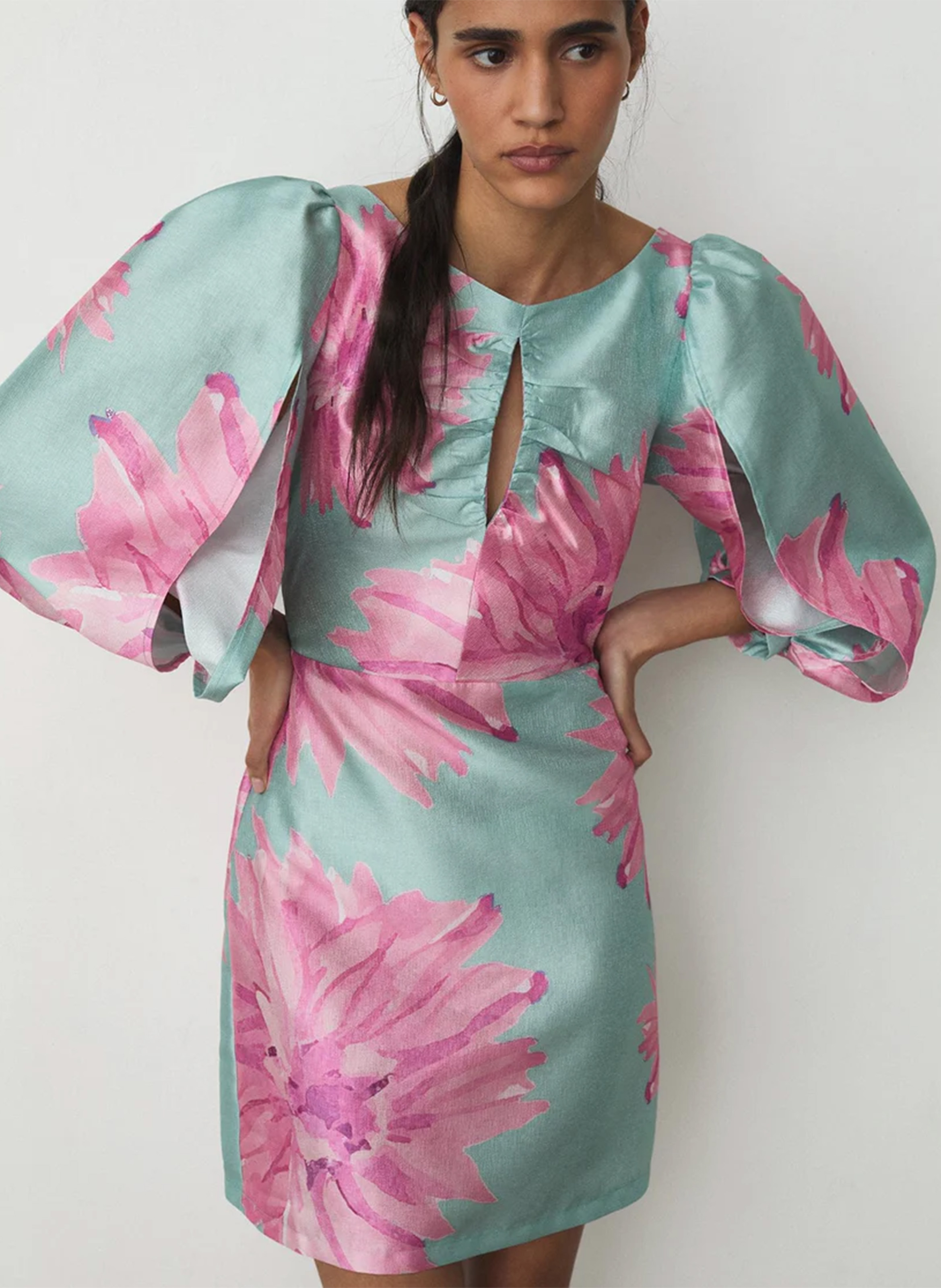 Bedrucktes Kurzkleid mit Rundhalsausschnitt LAAGAM Rosa
