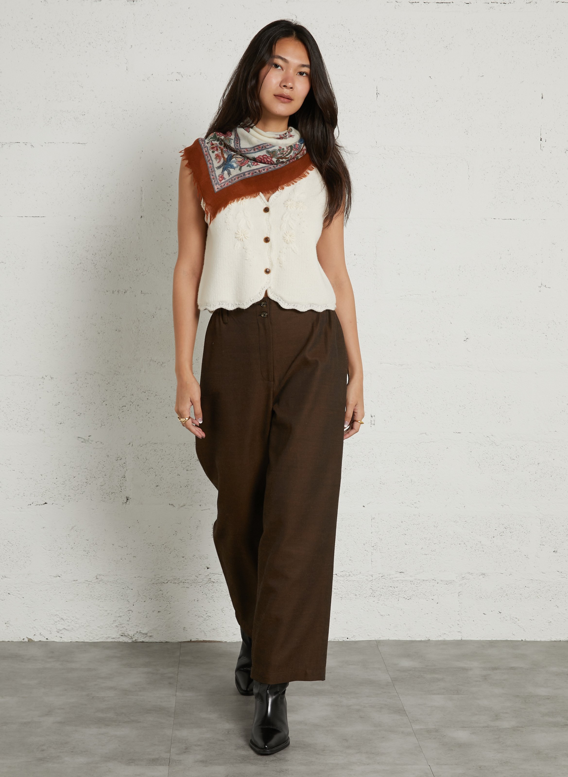 Gilet sans manches brodé en laine LOUISE MISHA Beige