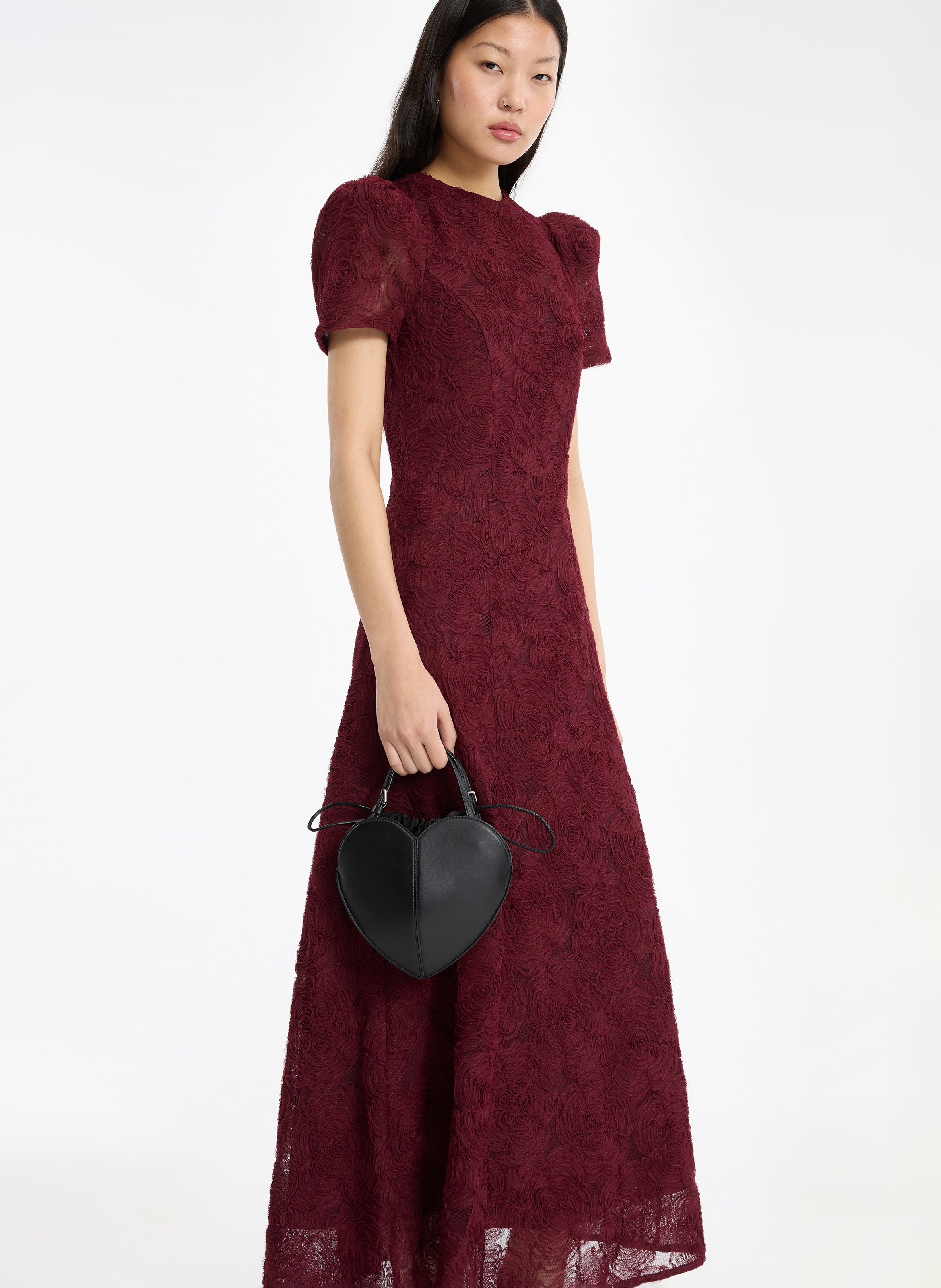 Lange getailleerde jurk met ton-sur-ton bloemen ROTATE Bruin