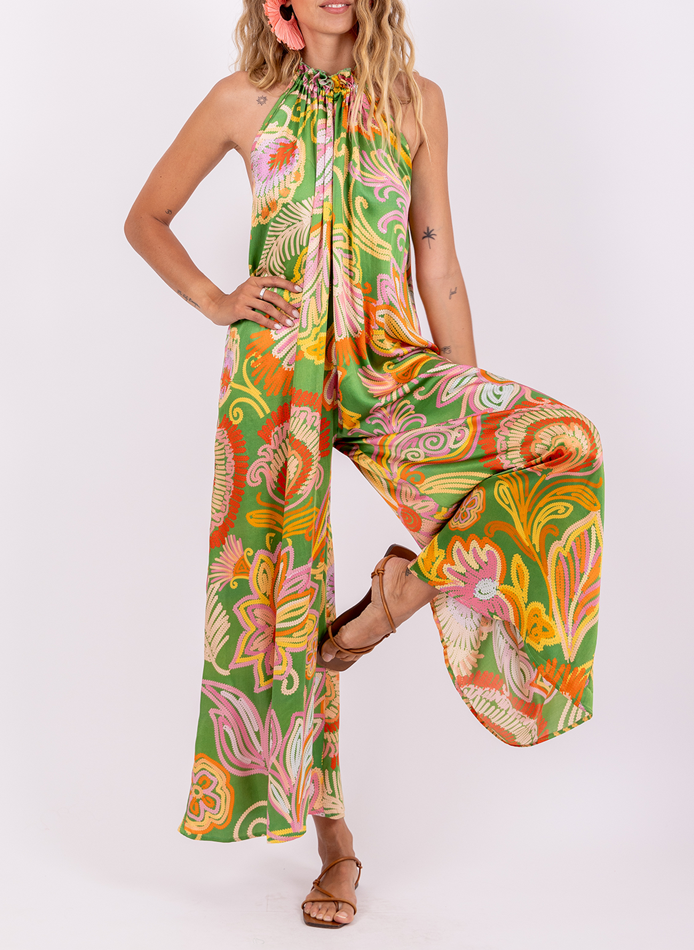 Combinaison large sans manches imprimée SUNDRESS Vert